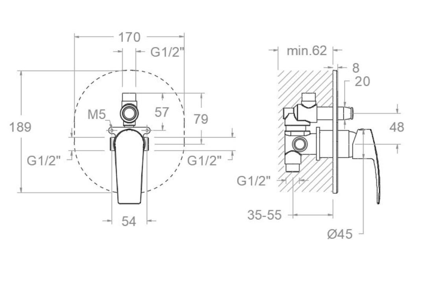 Thermostatic shower mixer RUND – Concealed – Chrome