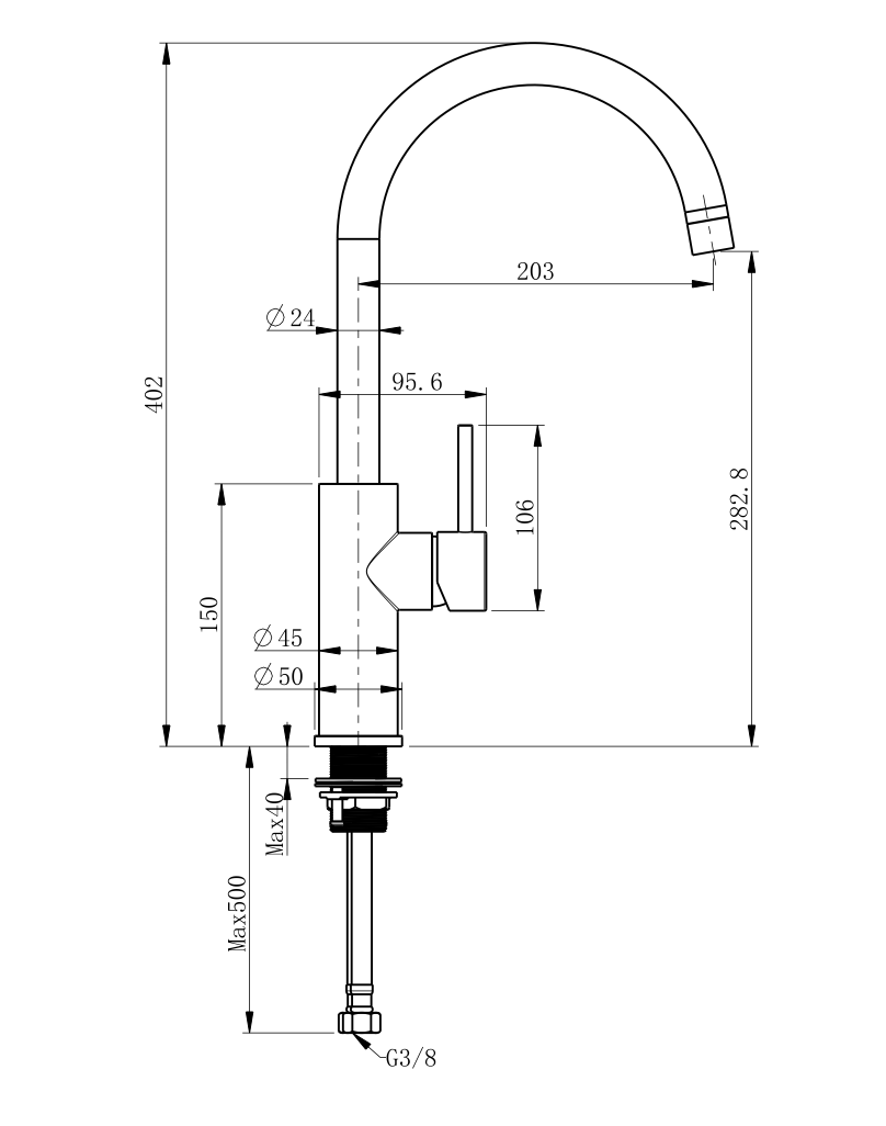 ATLANTIS washbasin faucet – High spout – Metal look –