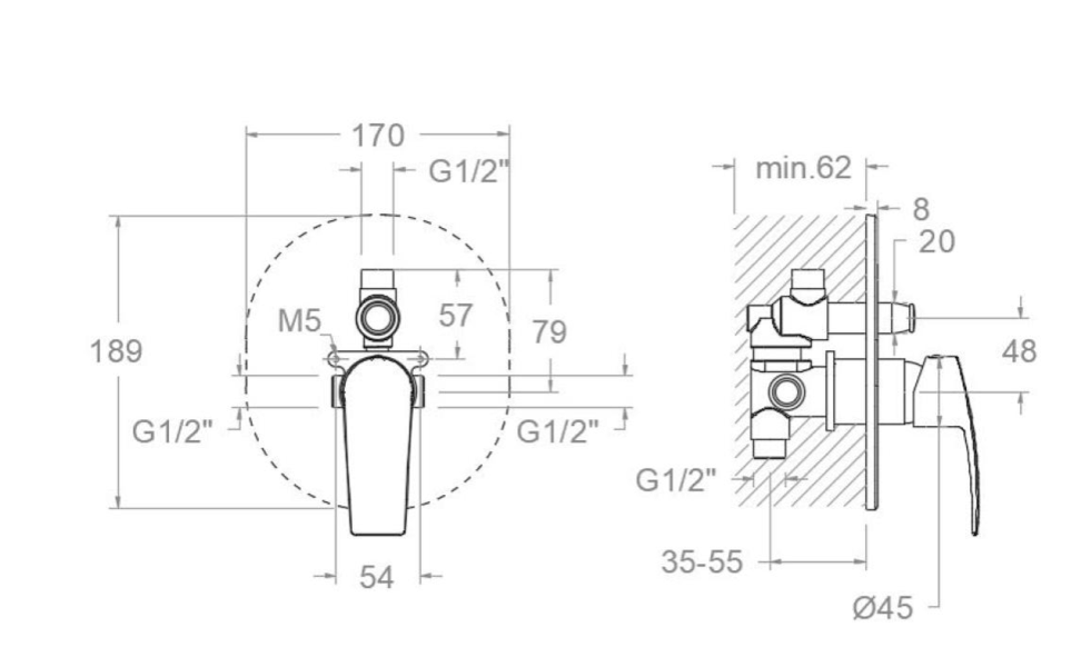 Thermostatic shower mixer RUND – Concealed – Black