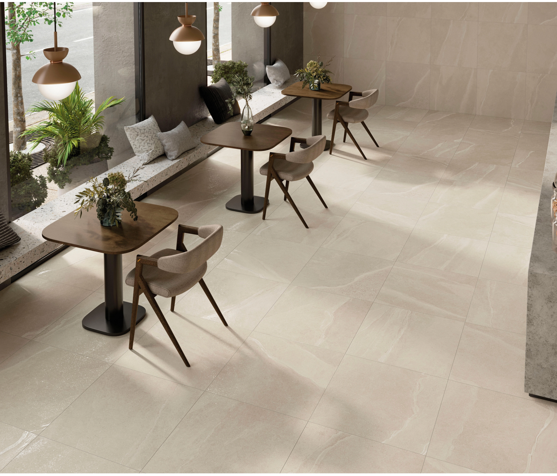 Pavimento porcelánico esmaltado pulido Marfil Sevilla 120×120cm, aspecto piedra natural, mate 20,96 €/m²