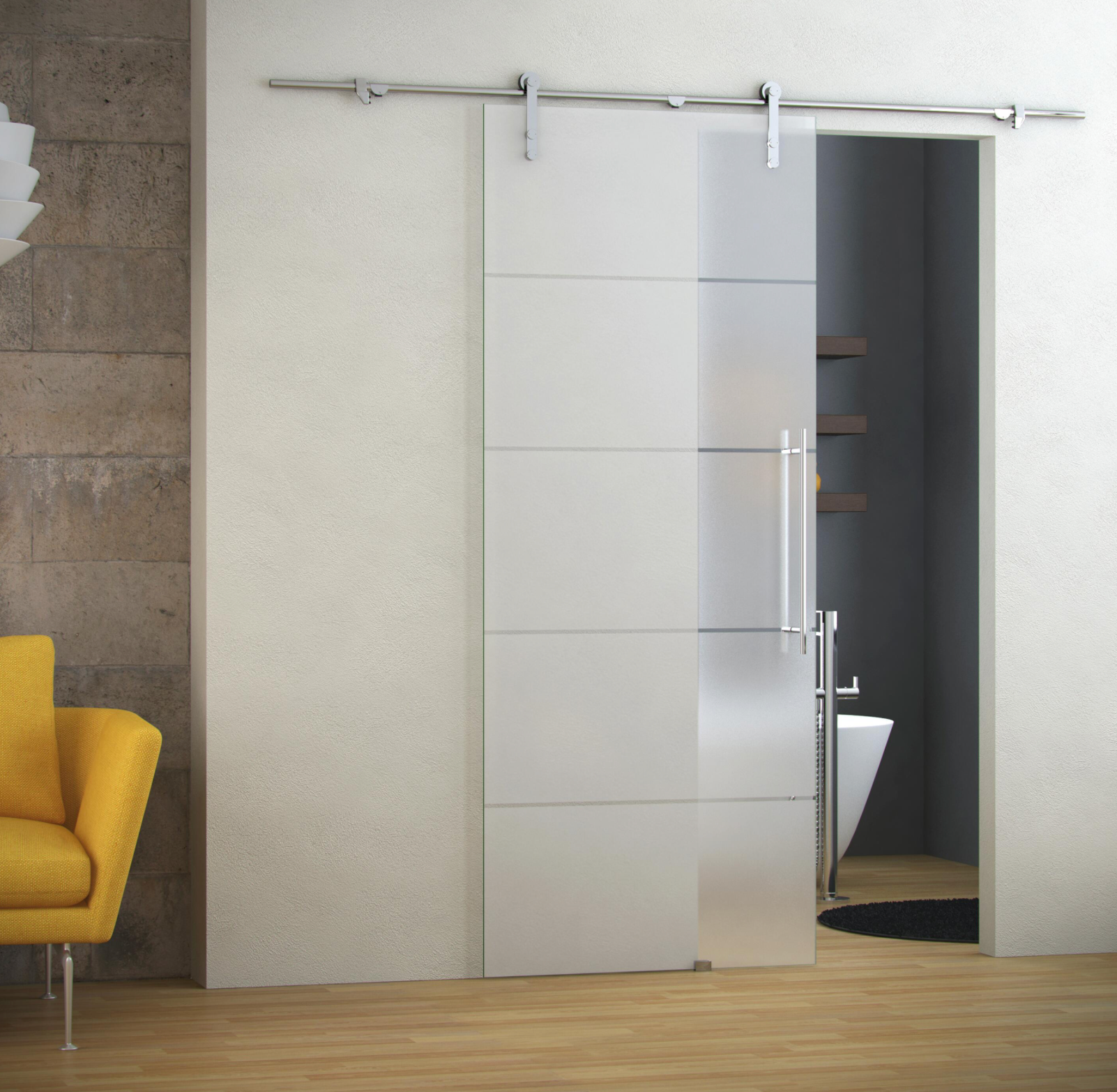 Miami sliding glass door – 73 cm wide, 8 mm safety glass, for ball bearing guide