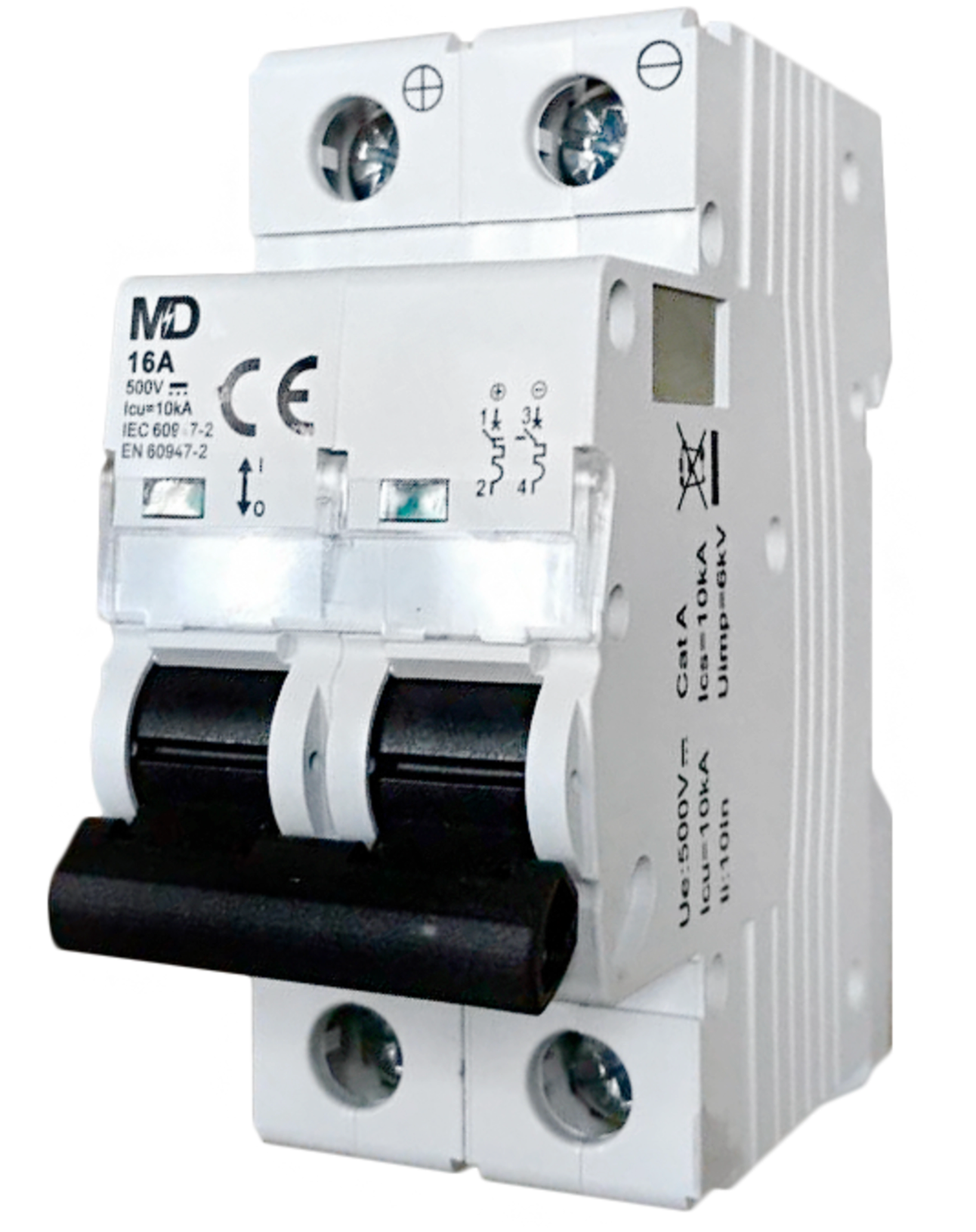 Prise de courant automatique – 2 pôles, 16 A, 500 V DC, ligne de conduite C, montage de montage DIN