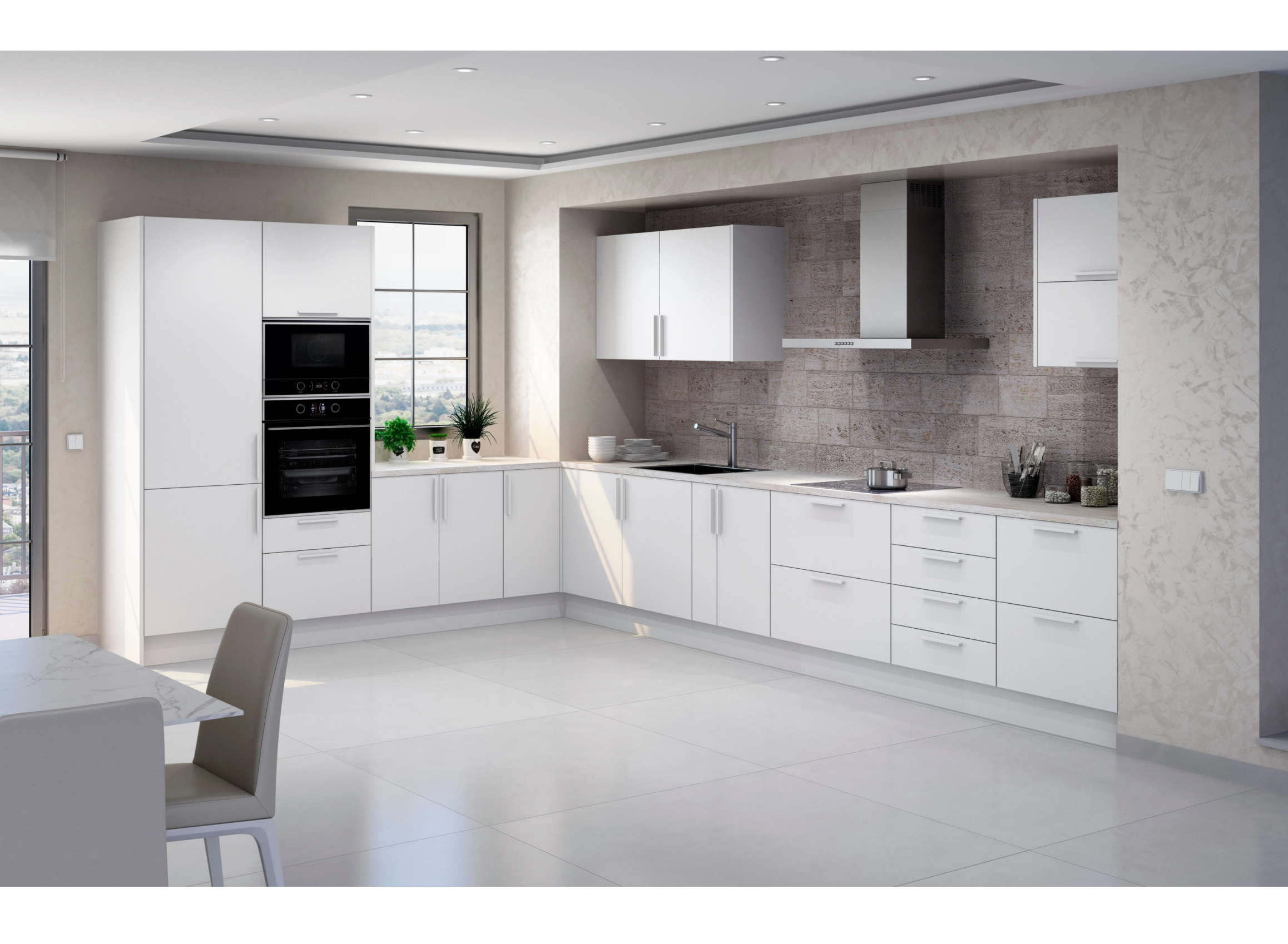Bilbao kitchen – Matt white  Anti-fingerprint - 260 m kitchen length