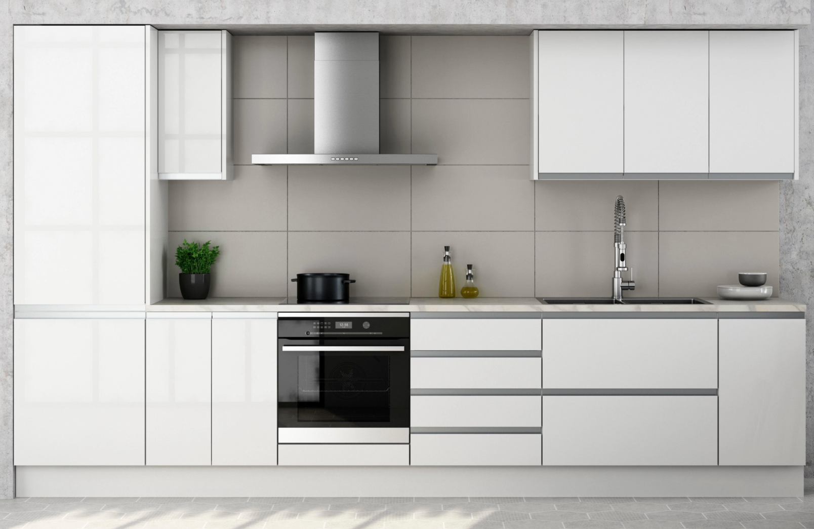 Valencia kitchen – high-gloss white – 2.60 m kitchen length