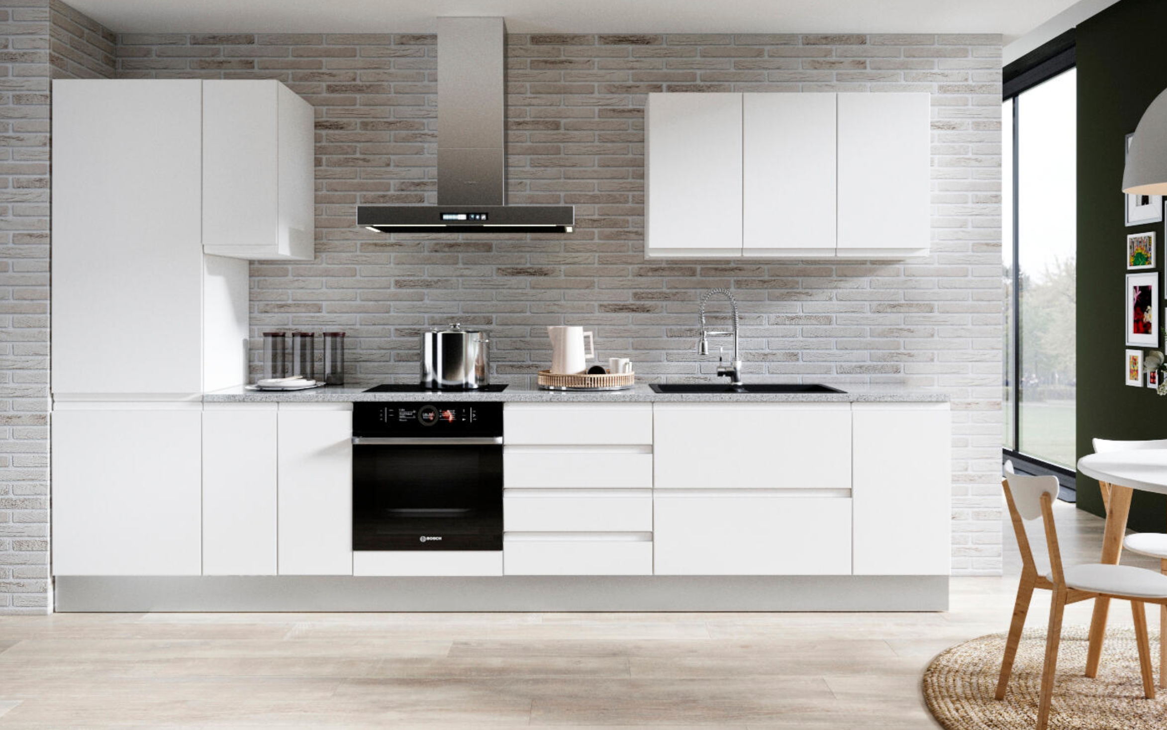 Palma kitchen – white, Ultrabrigant lacquer finish – 2.60 m kitchen length