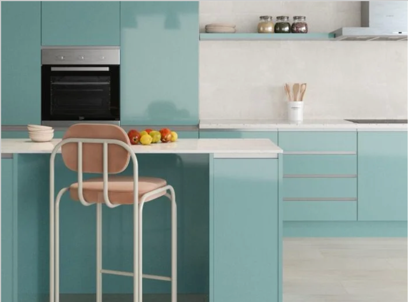 Lyon kitchen – Aguamarina, high gloss – 260 m kitchen length