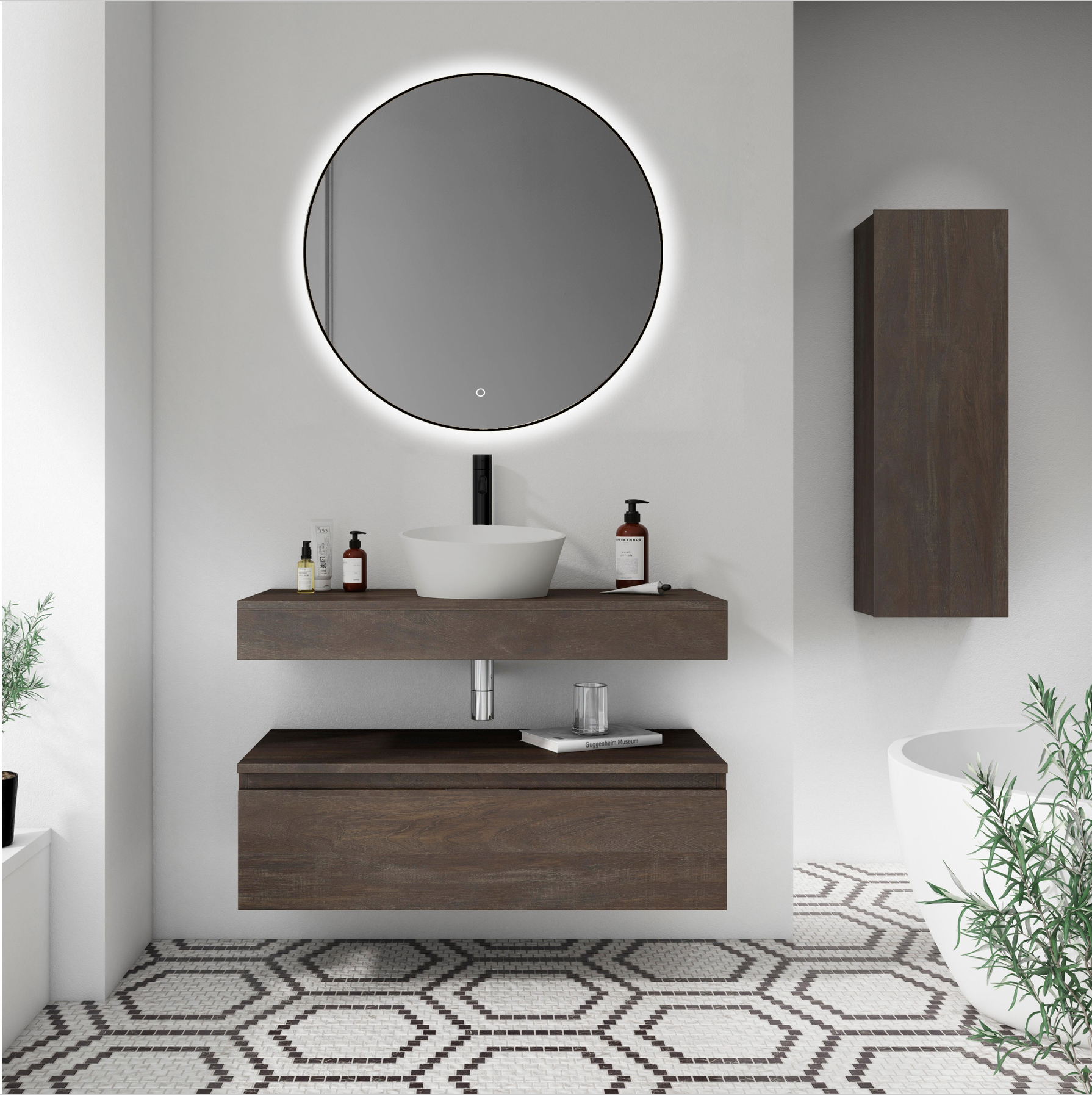 مرآة دائرية LED ميامي – قطر 80 سم – أسود – مستشعر اللمس