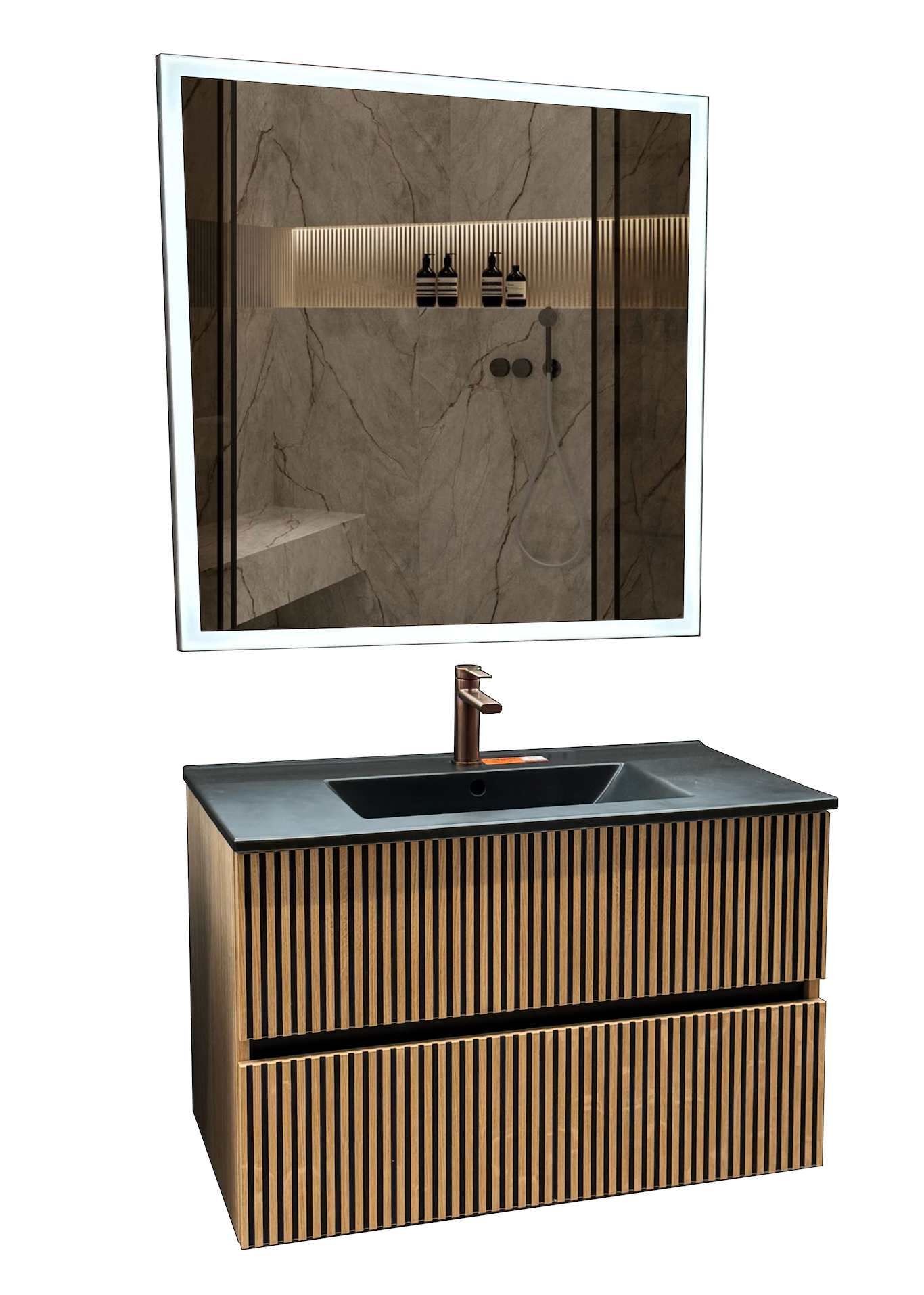 BATHROOM MIRROR WITH LED LIGHT BCN 80X80CM BLACK