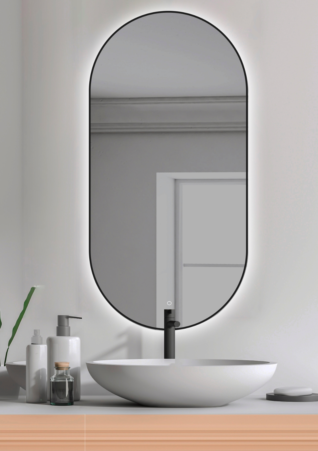 Emma LED bathroom mirror – 45 × 90 cm – Black