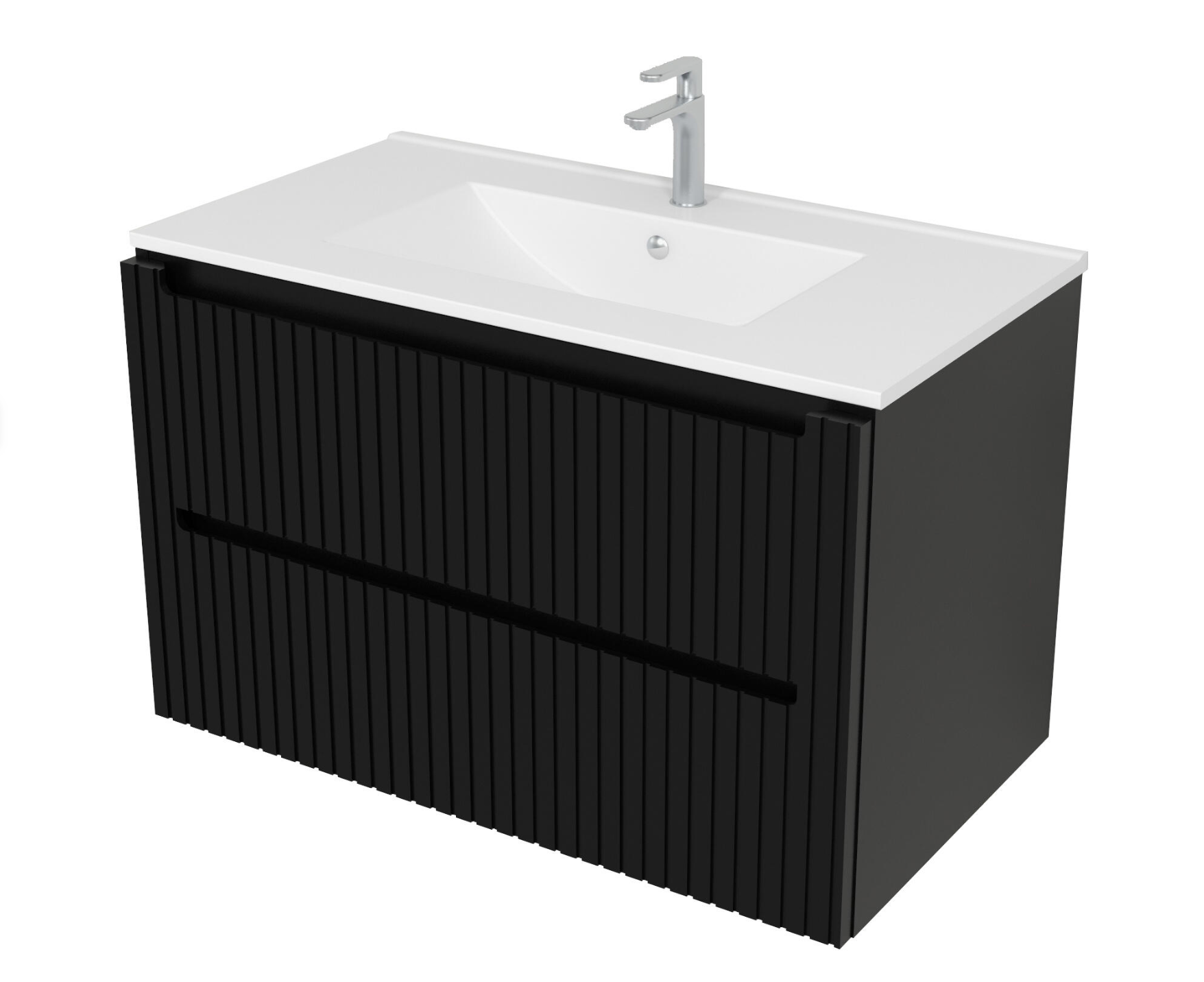 Amsterdam bathroom set Ø 80 cm + countertop washbasin + stone slab 80 × 46 cm – mirror, basin & countertop + vanity unit