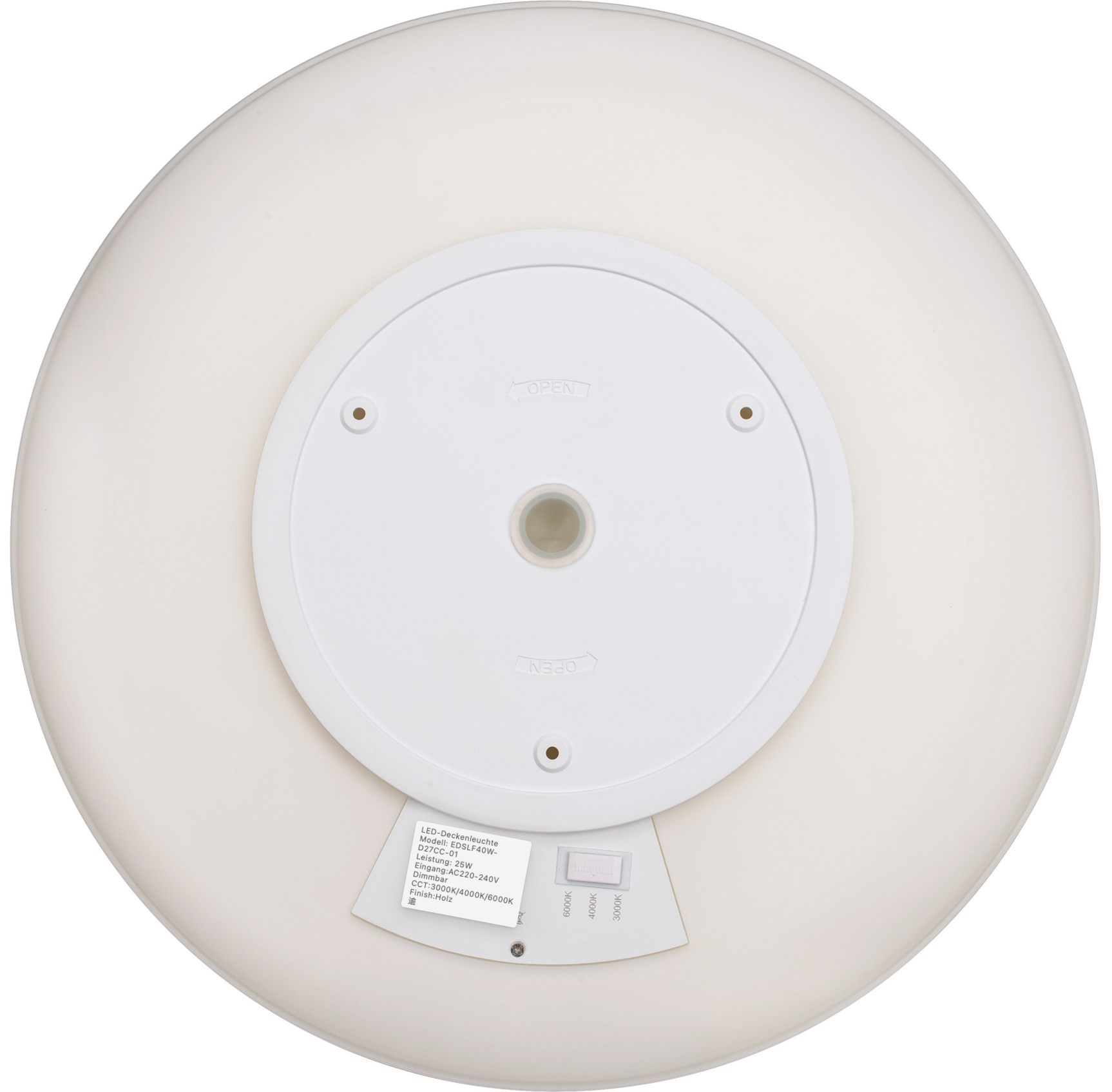 Round LED ceiling light, 40 cm, 25 W, 2700 lm, IP44 – color temperature selectable via switch