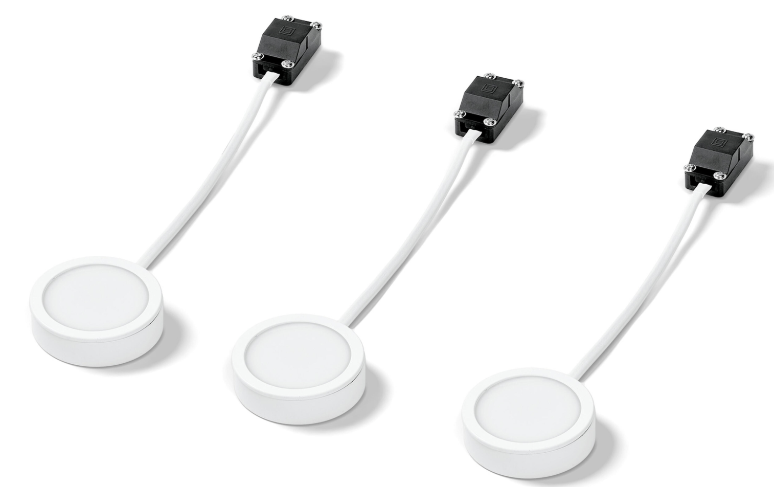 LED under-cabinet light, round, 3x3 W – white, 65 mm, warm white