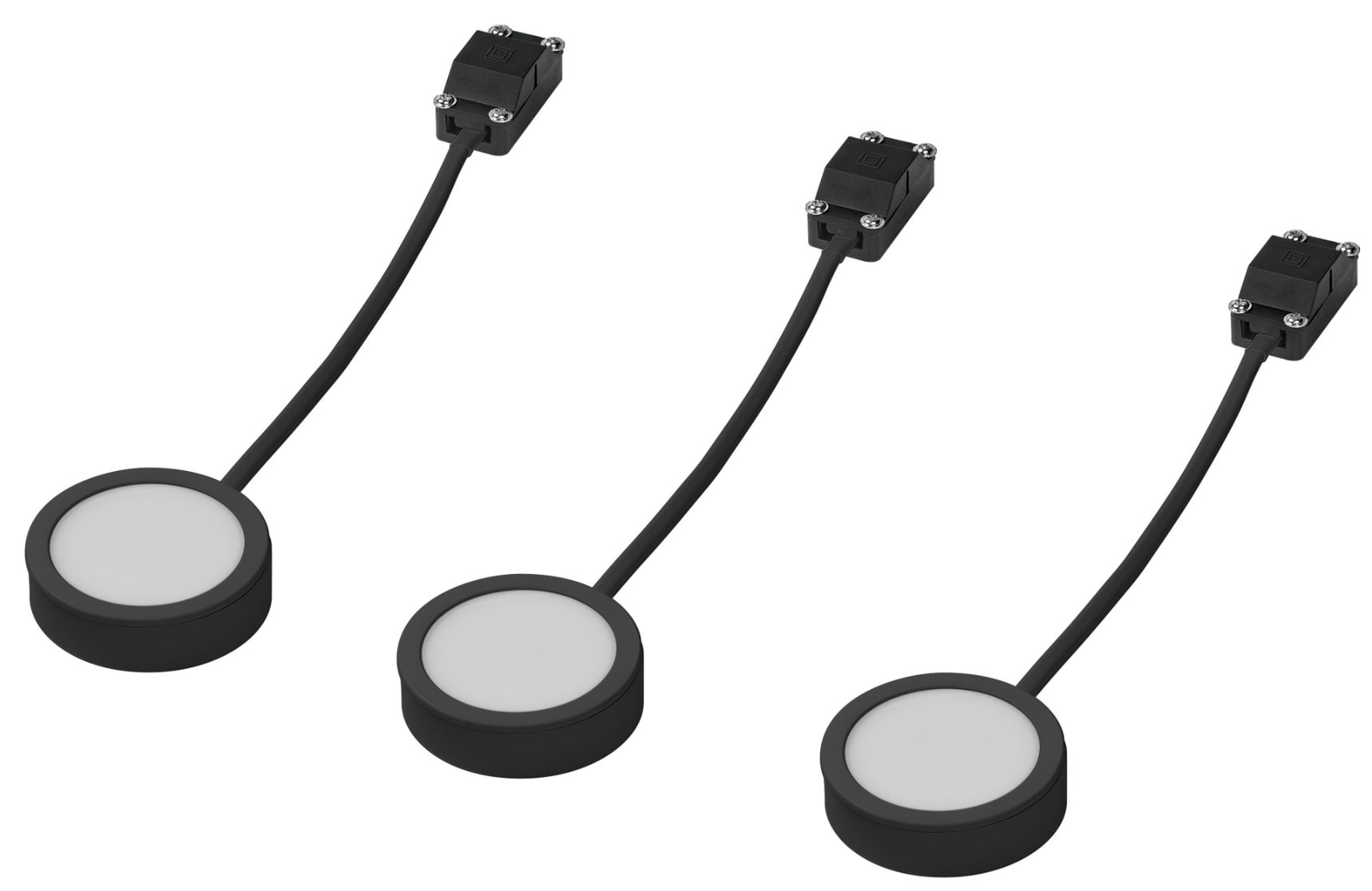 LED under-cabinet light, round, 3x3 W – black, 65 mm, warm white