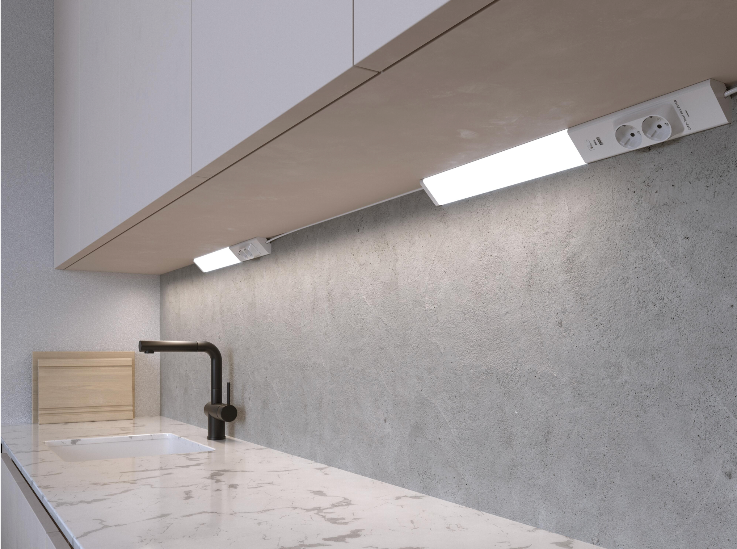 LED power strip 18W with 2xSchuko sockets and USB-A/C ports – 60cm, CCT (3000K–6000K)