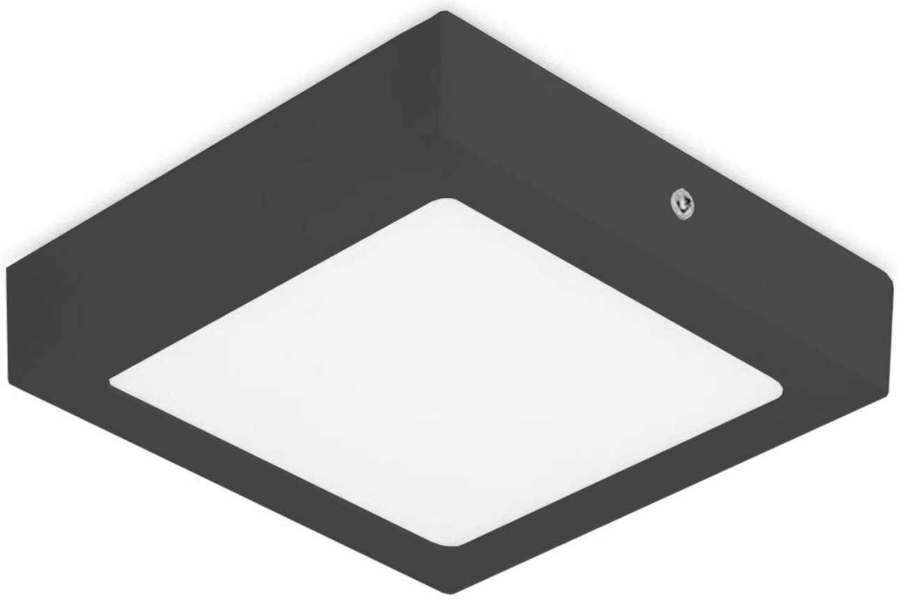 Solar LED downlight square – 18 W, black, 225×225 mm