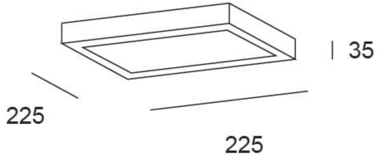 Solar LED downlight square – 18 W, black, 225×225 mm