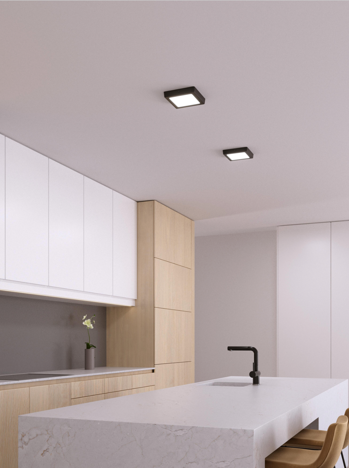 Solar LED downlight square – 18 W, black, 225×225 mm