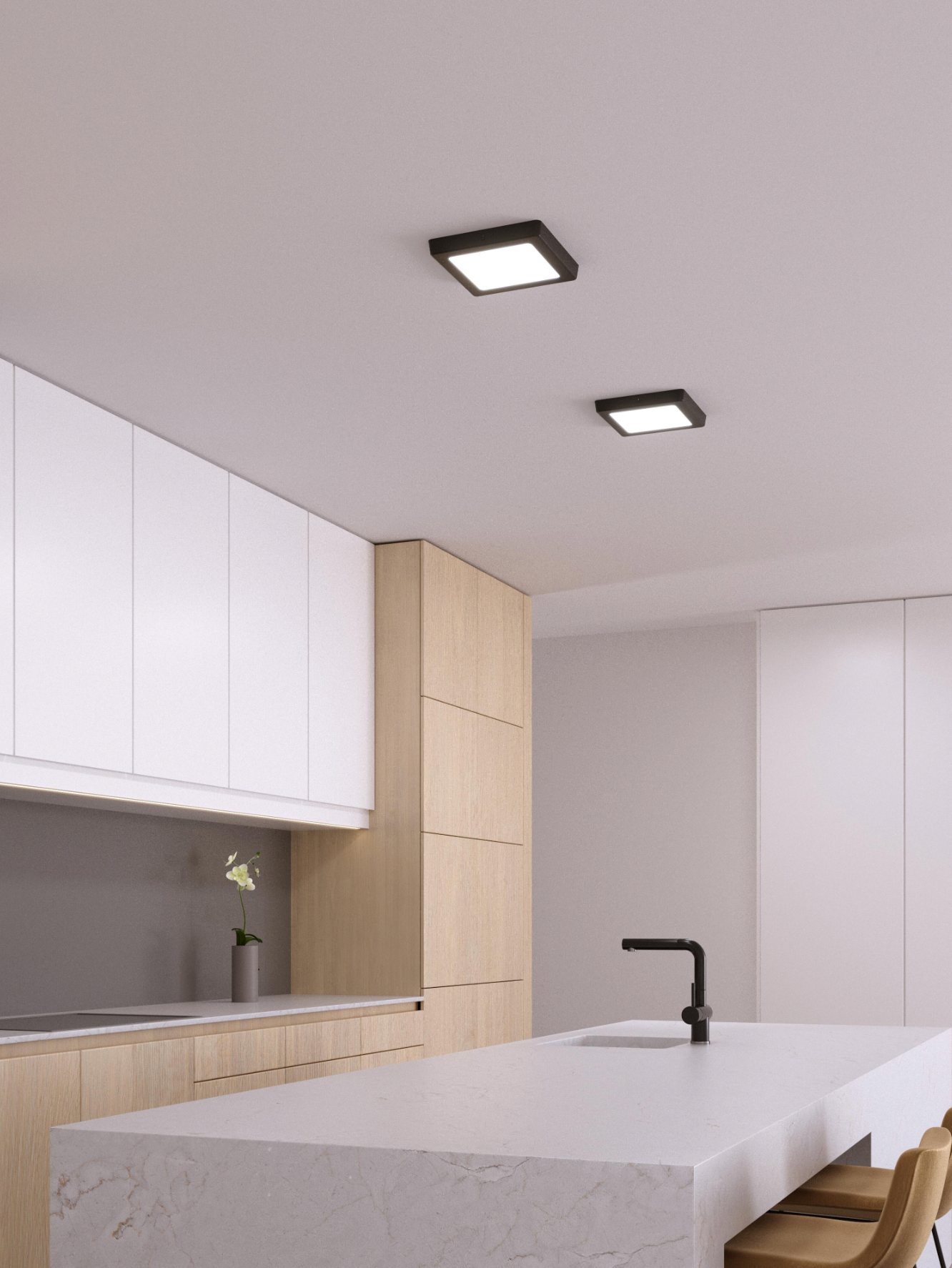 LED surface light, square, black, 24 W – CCT (warm/neutral/cool white), 3240 lm