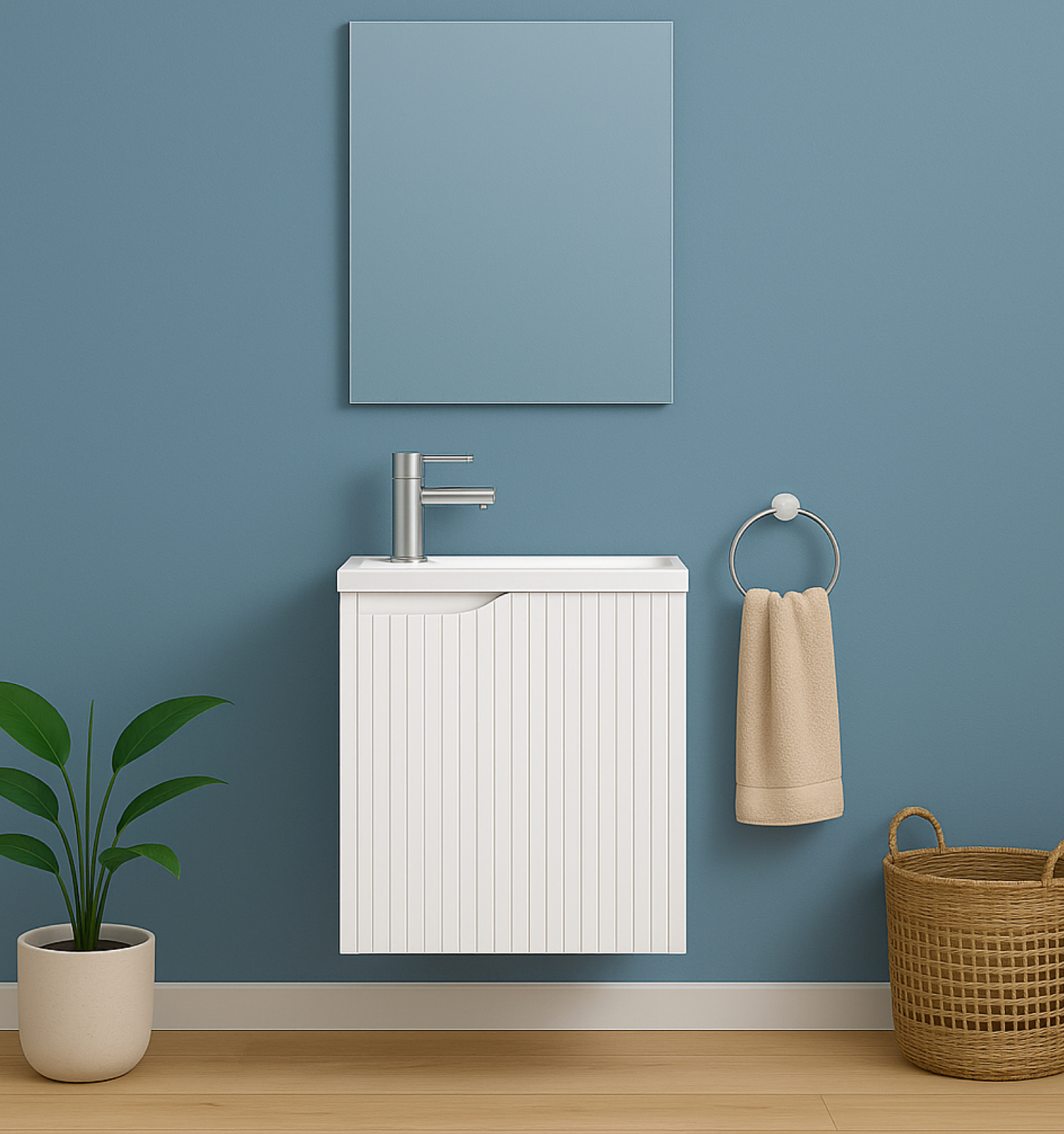 Nova Mini Blanco bathroom furniture set – 50×33×50 cm – 1 door – sink & mirror