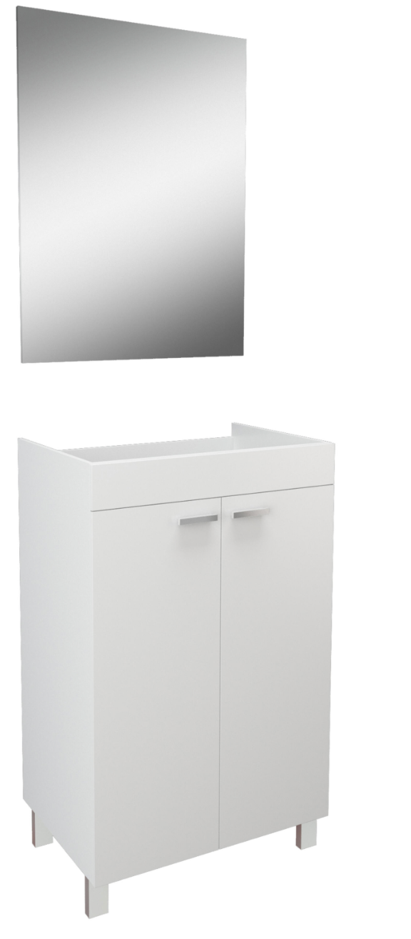 LC1 White Bathroom Furniture Set – 60×45×82 cm – 2 Doors – Sink & Mirror