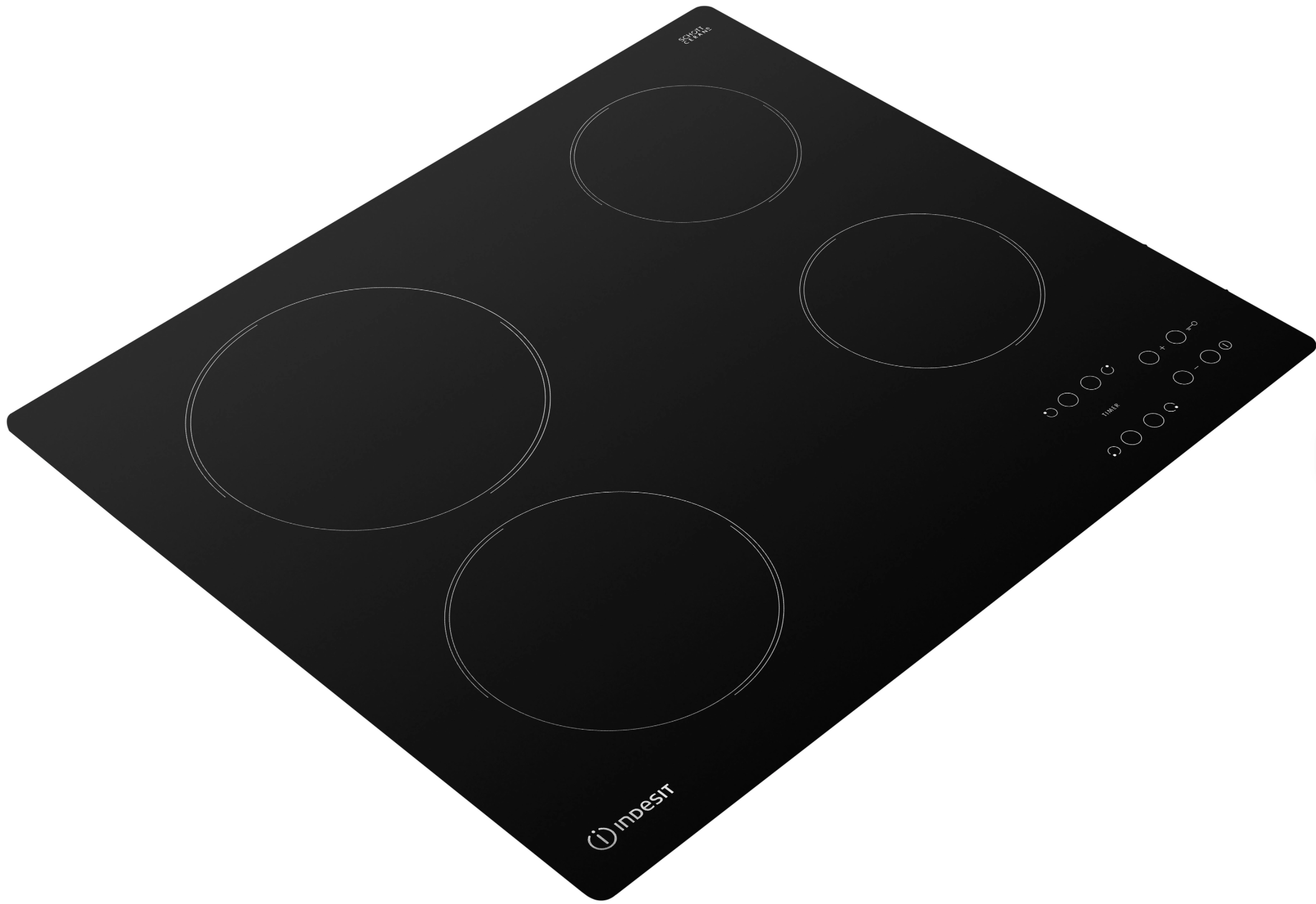 Placa vitrocerámica Indesit – 60 cm – 4 zonas de cocción – Control táctil – Negro