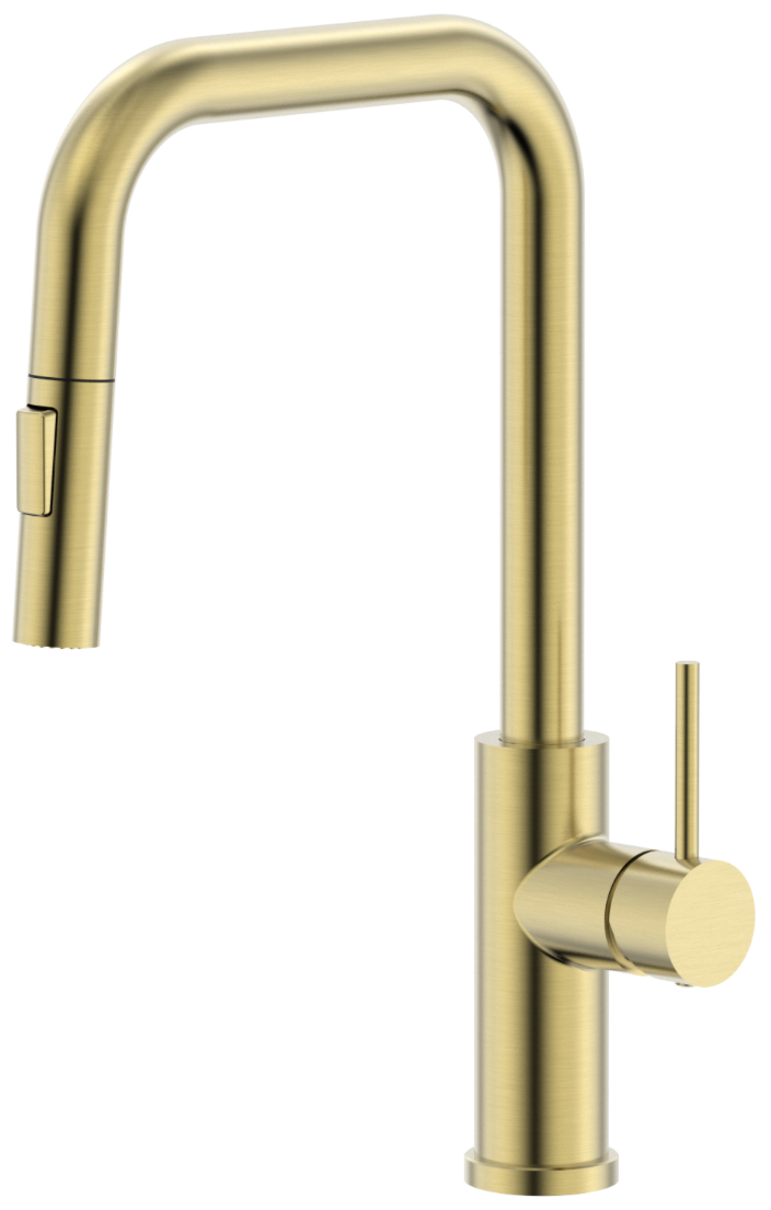 Corberó PVD single-lever kitchen faucet – pull-out, brushed gold, 40 cm