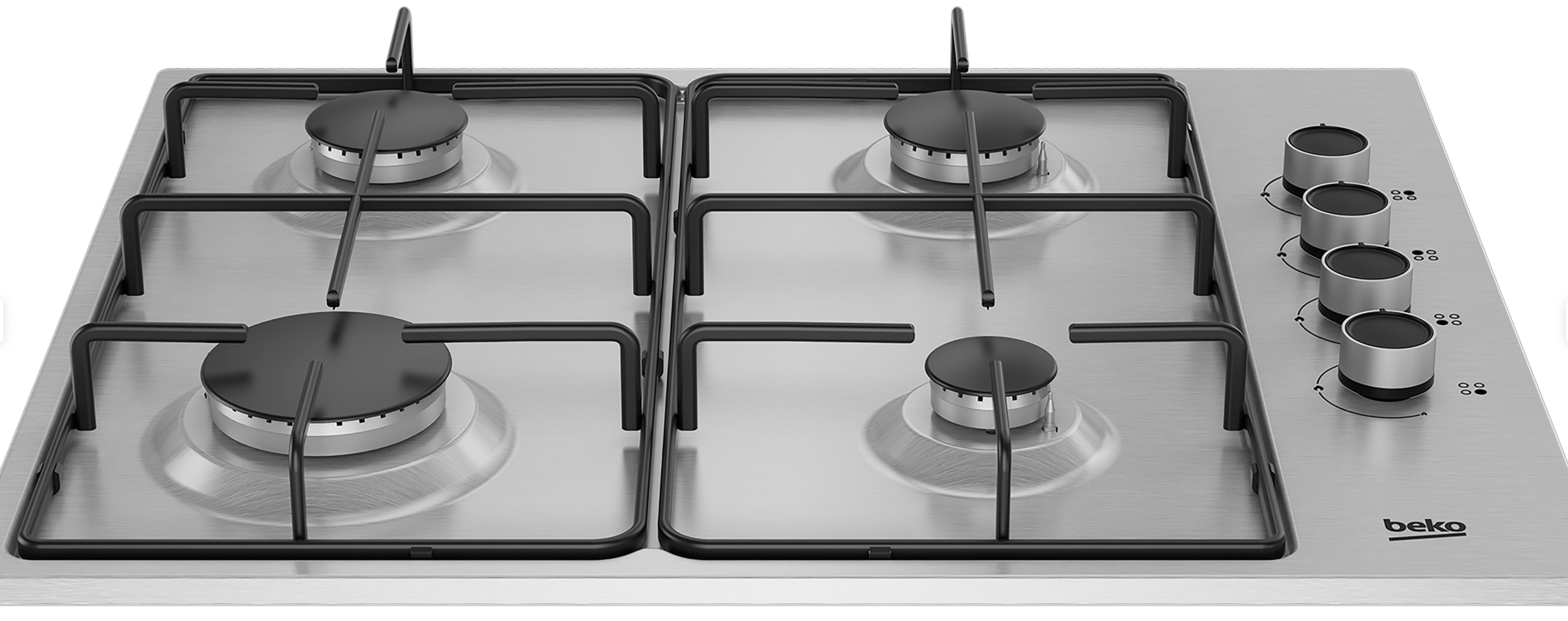 Placa de gas Beko HIGG 64103 SXN – 60 cm – 4 quemadores – Acero inoxidable / Negro