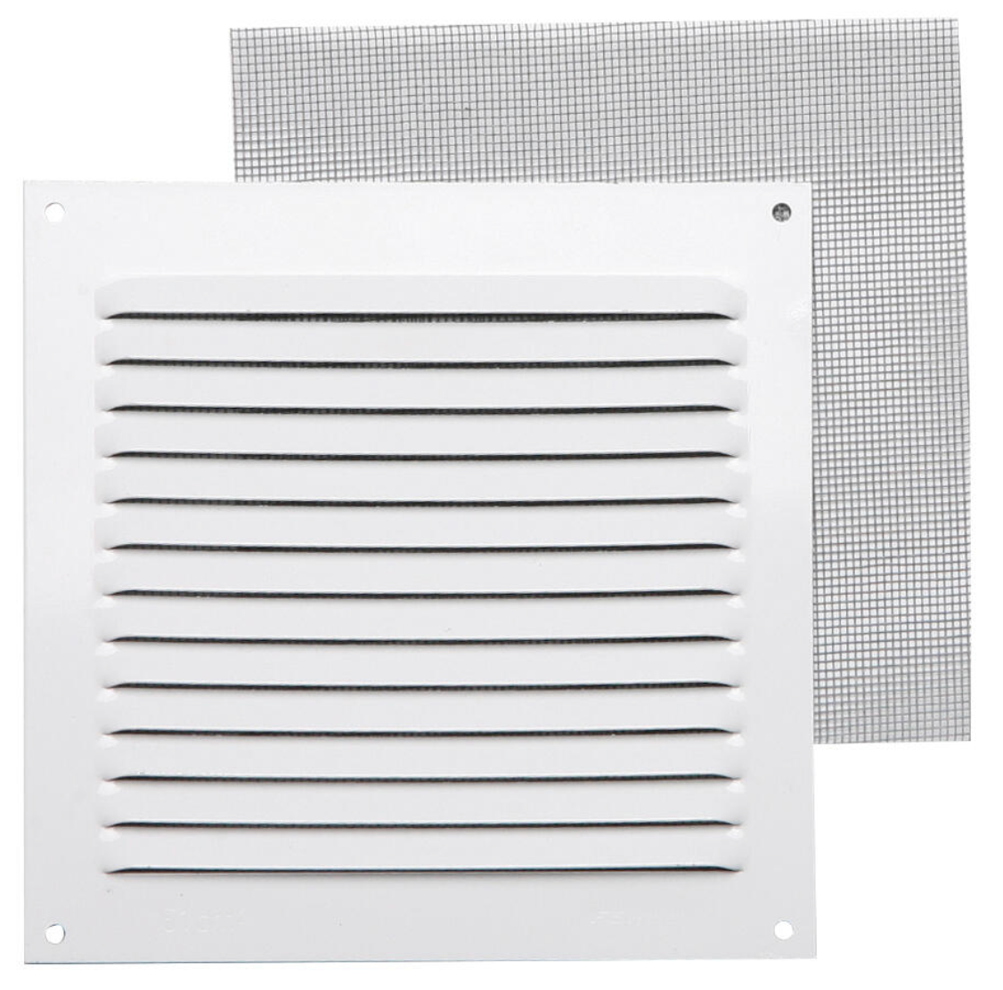 Rejilla de ventilación de superficie de aluminio blanco – 10×10cm, 0,8mm de espesor con mosquitera
