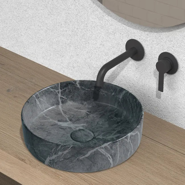 Aufsatzwaschbecken Rund – Schwarzer Marmorlook – 36 cm