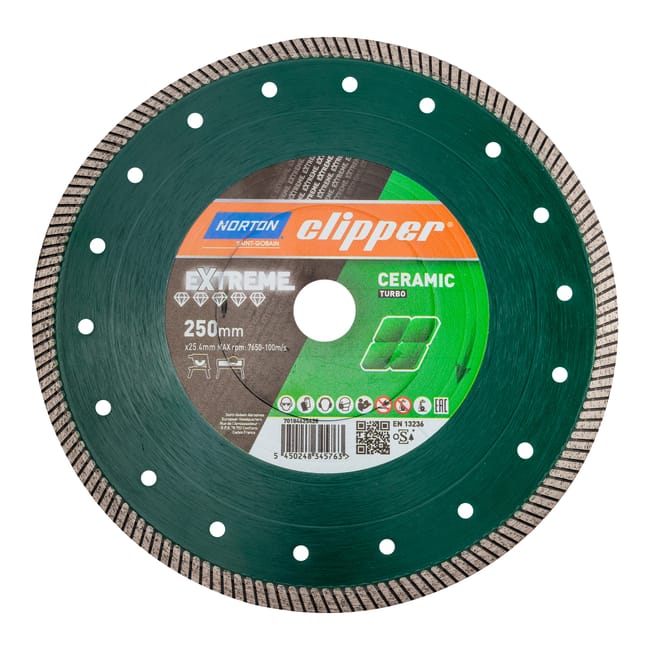 Turbo Clipper diamond cutting disc – 250 mm – Continuous rim for porcelain