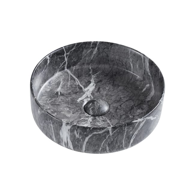 Aufsatzwaschbecken Rund – Schwarzer Marmorlook – 36 cm