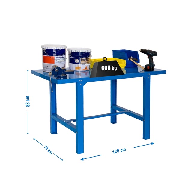 Fixed Workbench – 120 x 73 x 83 cm, Heavy-Duty Steel Workshop Table