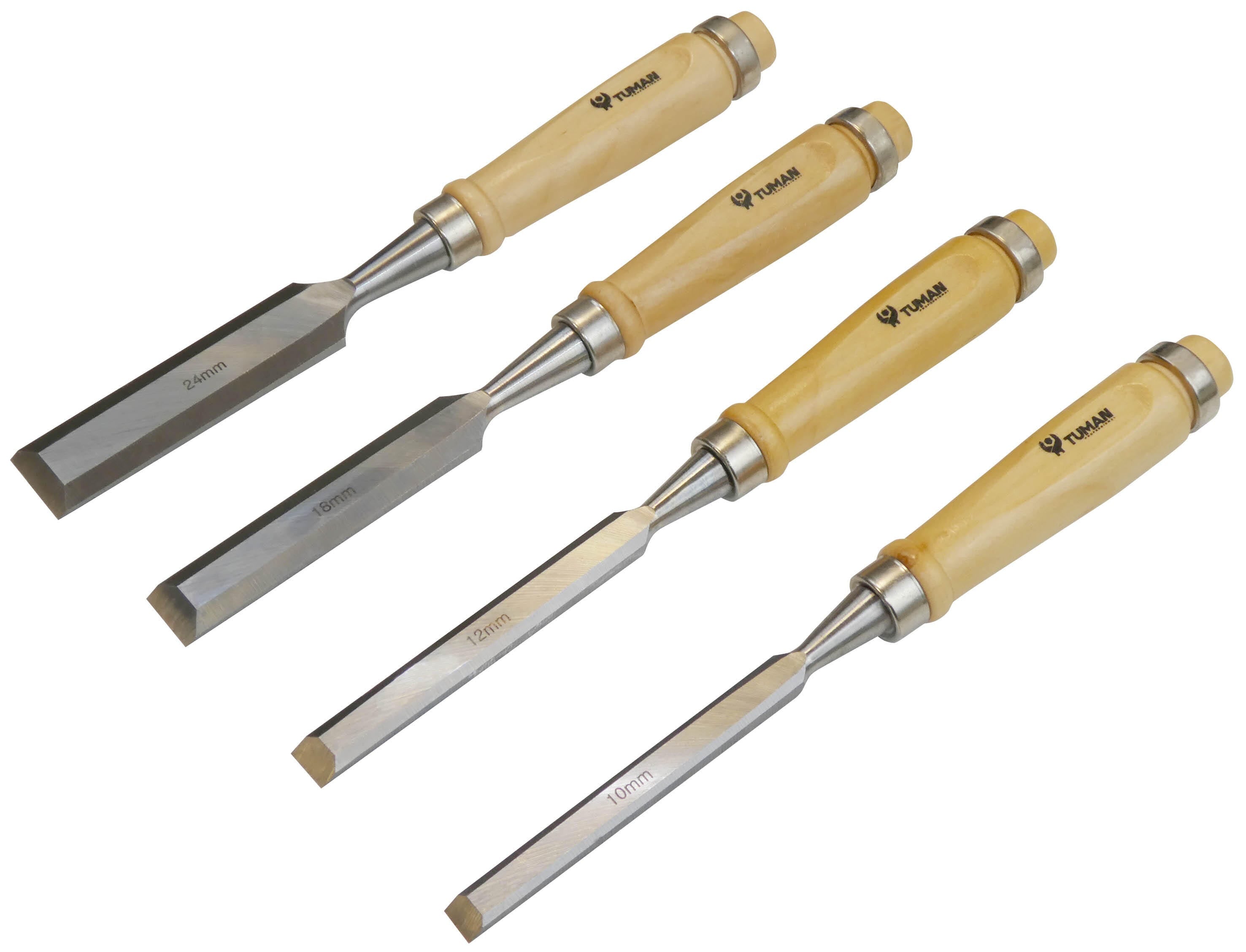 4-Piece Wood Chisel Set with Wooden Handles, 10-24 mm - Obramat