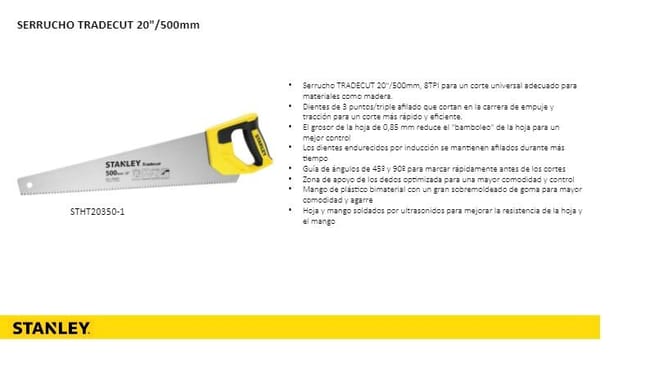 Stanley Universal Hand Saw – 500mm Triple-Bevel Blade