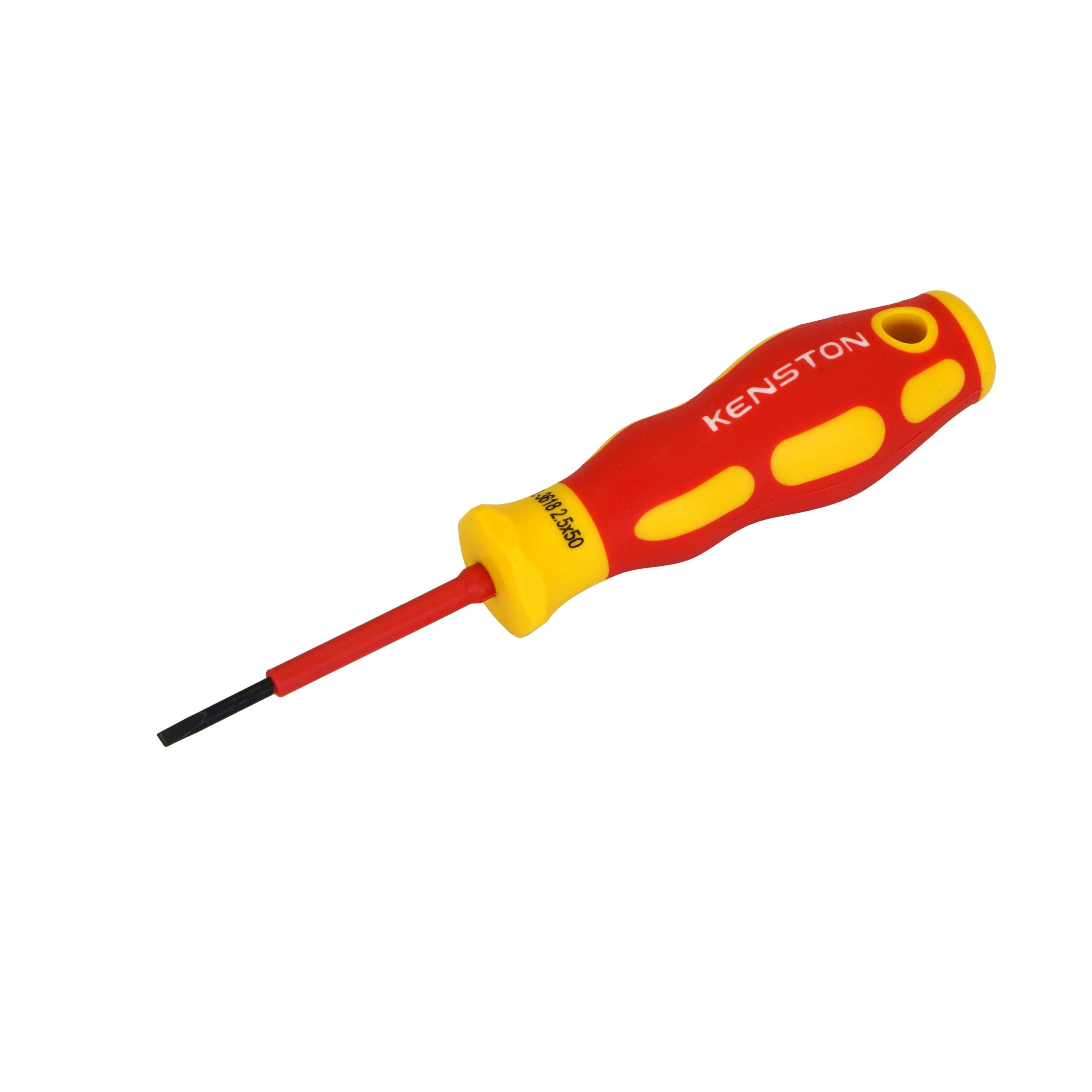 Kenston Insulated VDE Screwdriver – 2.5 mm Flathead, 50 mm