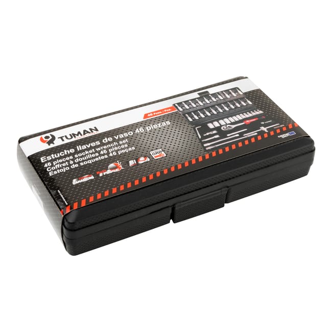 46-Piece Socket and Ratchet Tool Set with Bits and Hex Keys