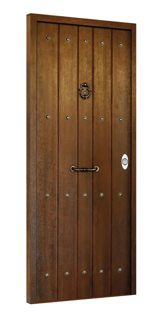 Entrance door, security steel – PVC oak – 80 cm – left-hand opening
