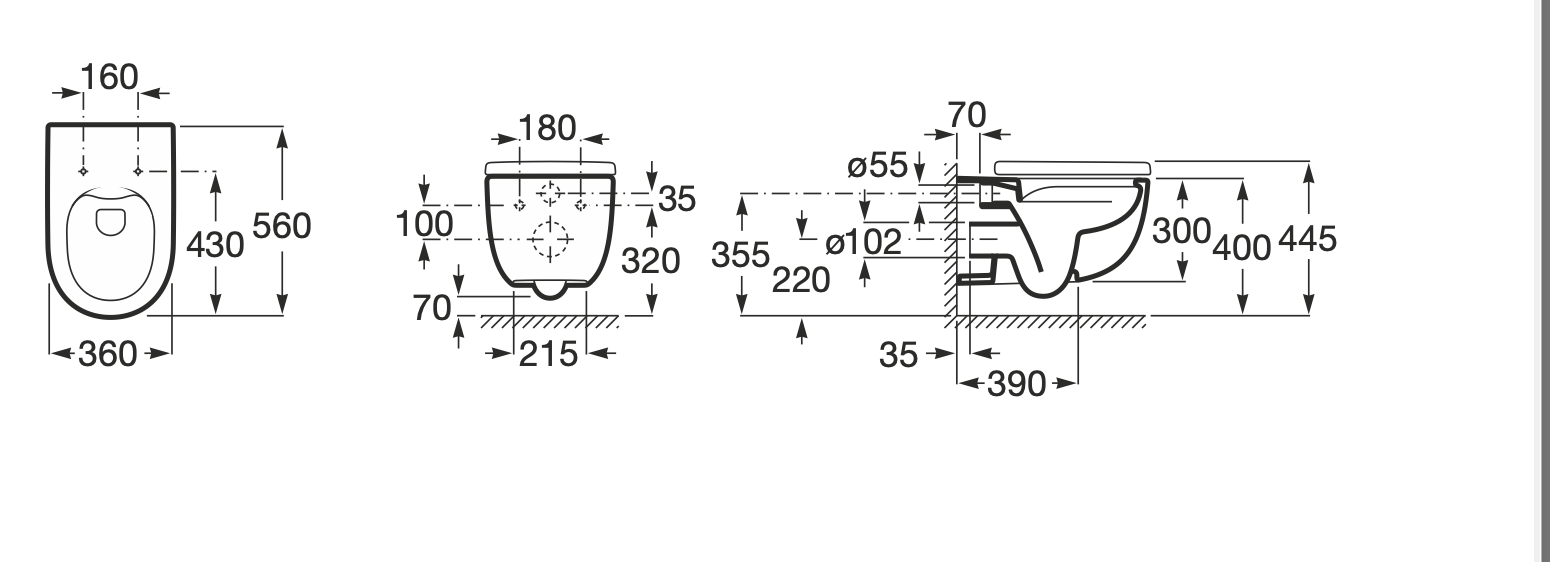 Wall-mounted toilet ROCA MERIDIAN – horizontal outlet –