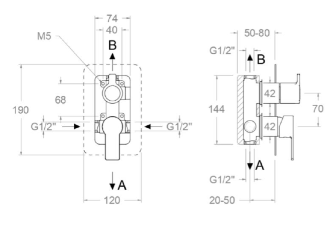 Thermostatic shower mixer – concealed – chrome