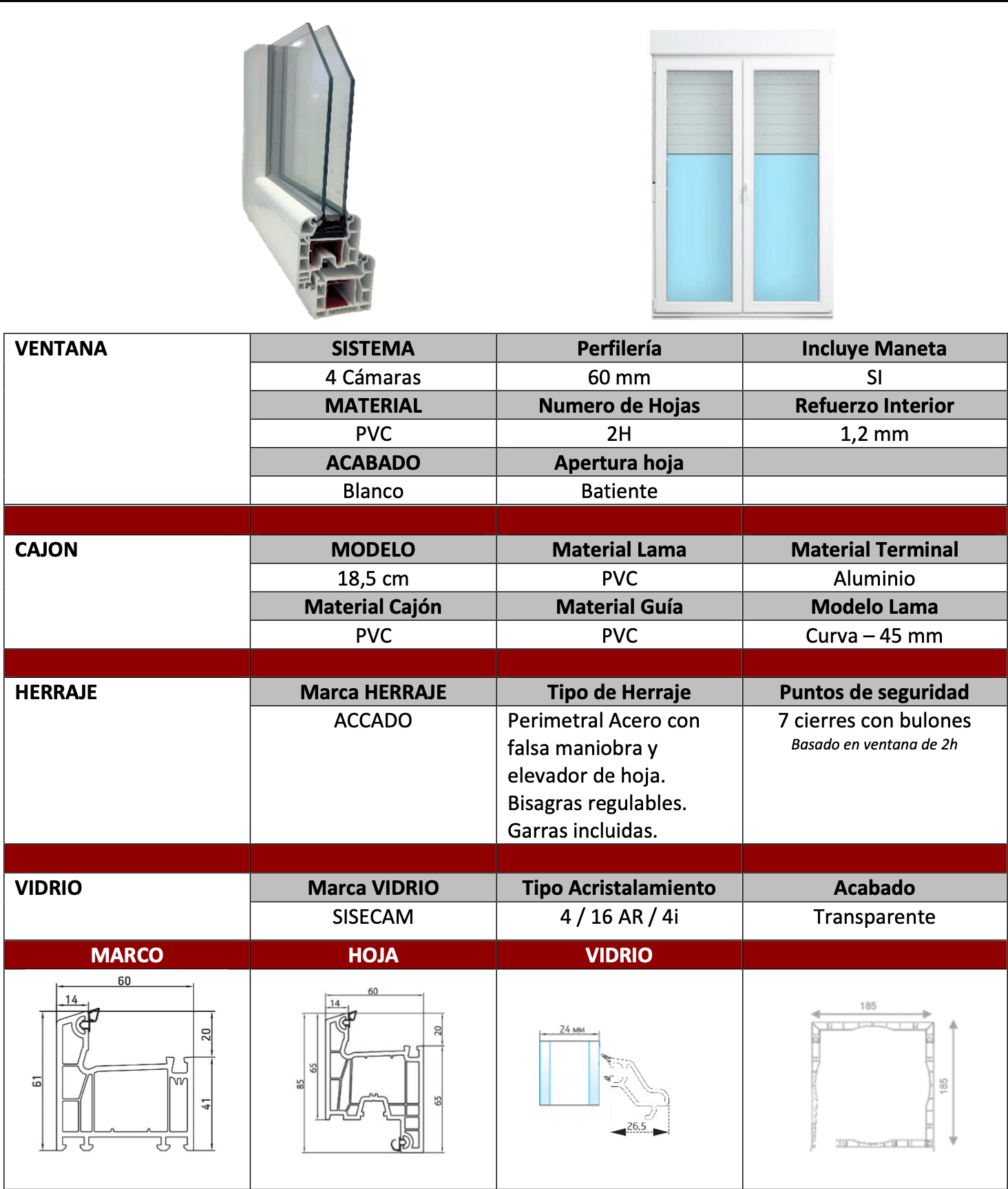 Puerta de balcón de PVC – blanca – 120×218cm – con persiana enrollable