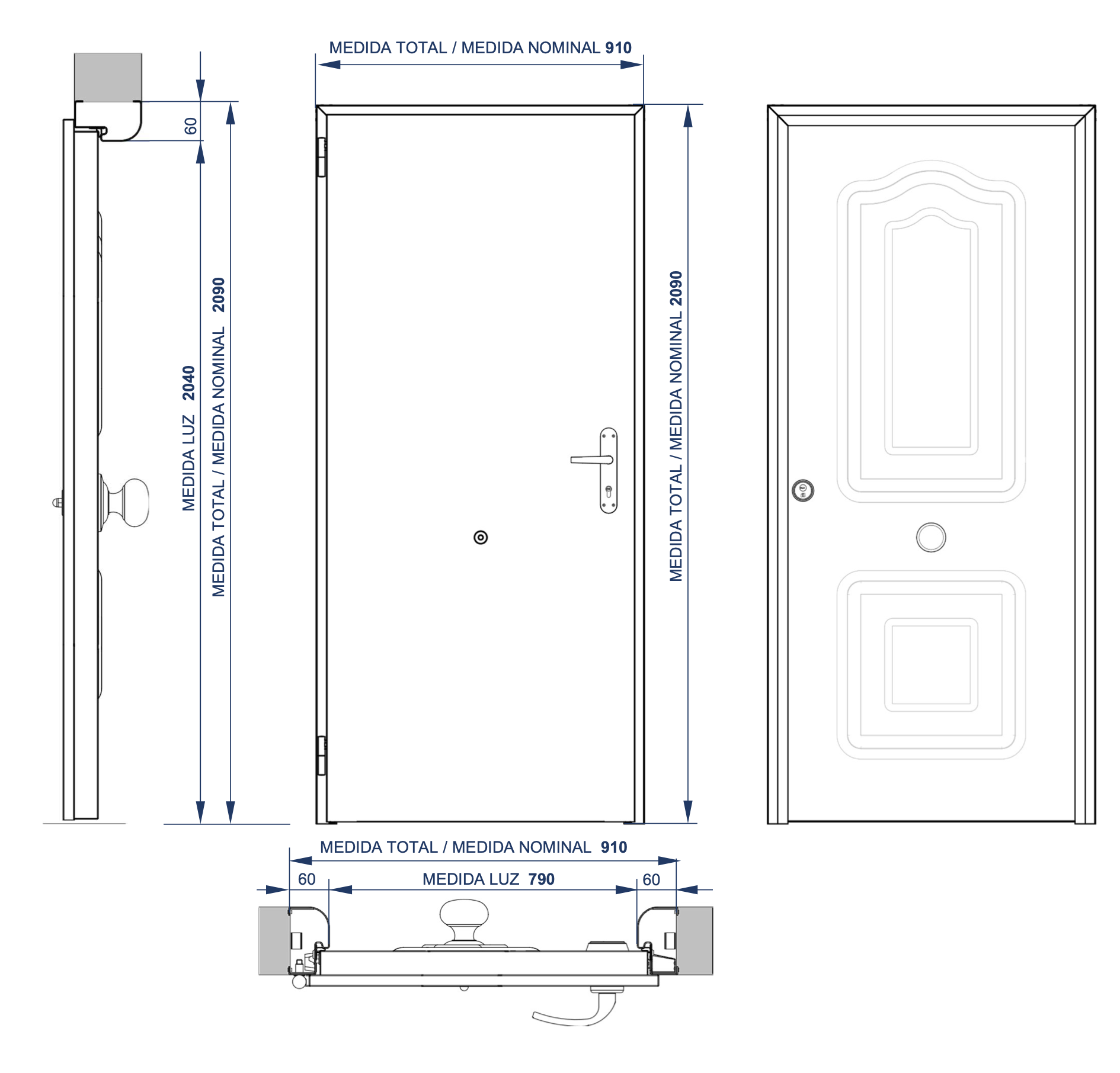 Residential front door – White lacquered – 91 cm – Left-hand opening