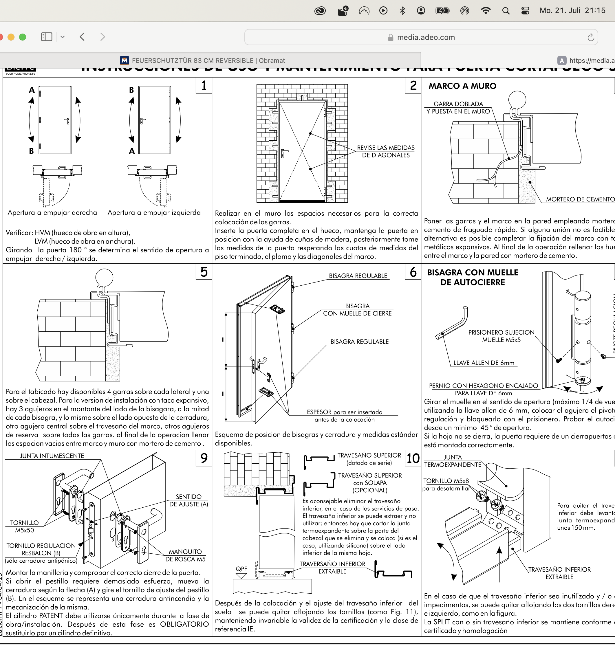 Fire door 83 cm – metal – reversible – EI₂‑60