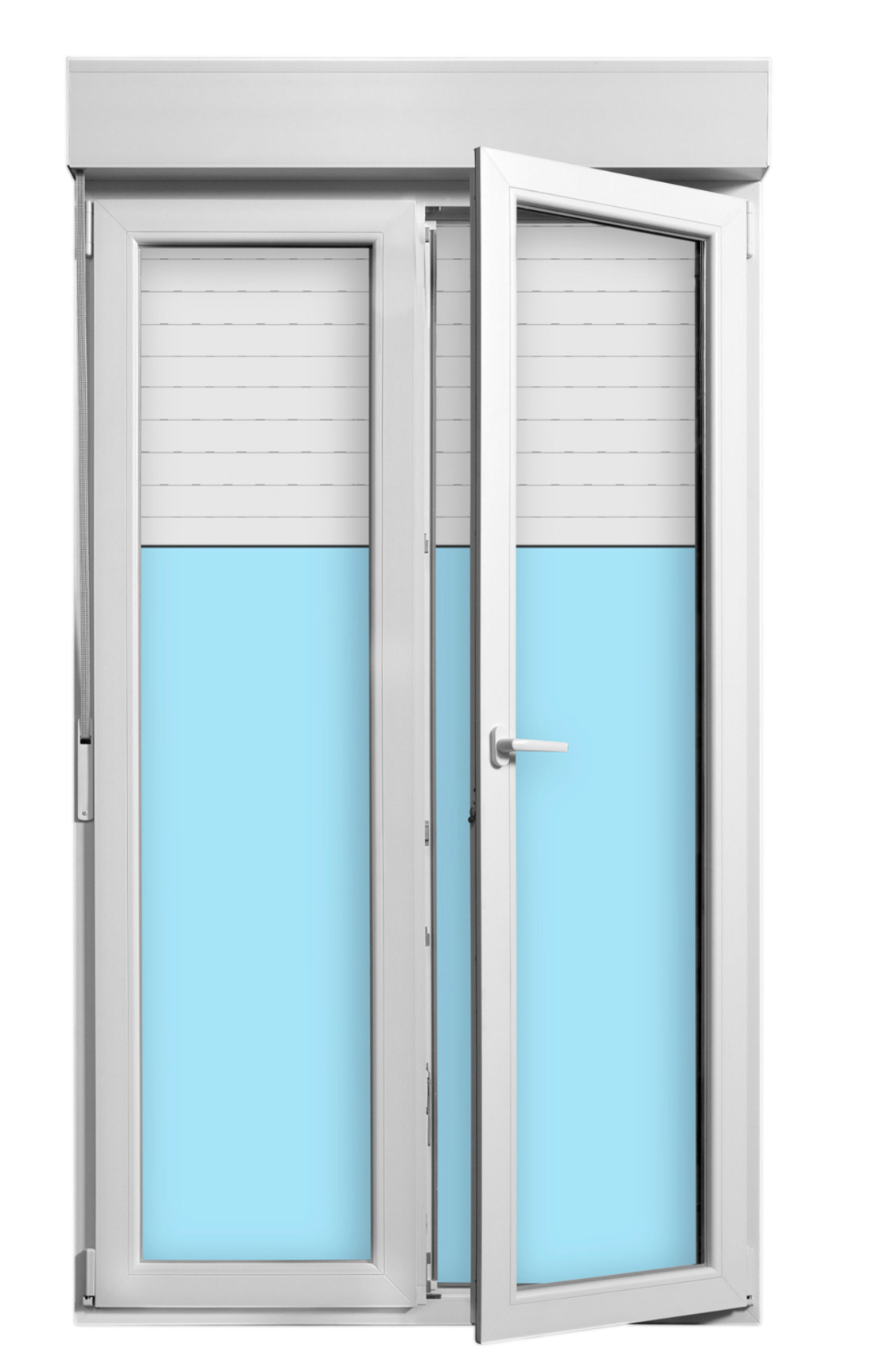 PVC balcony door – white – 120 × 218 cm – with roller shutter