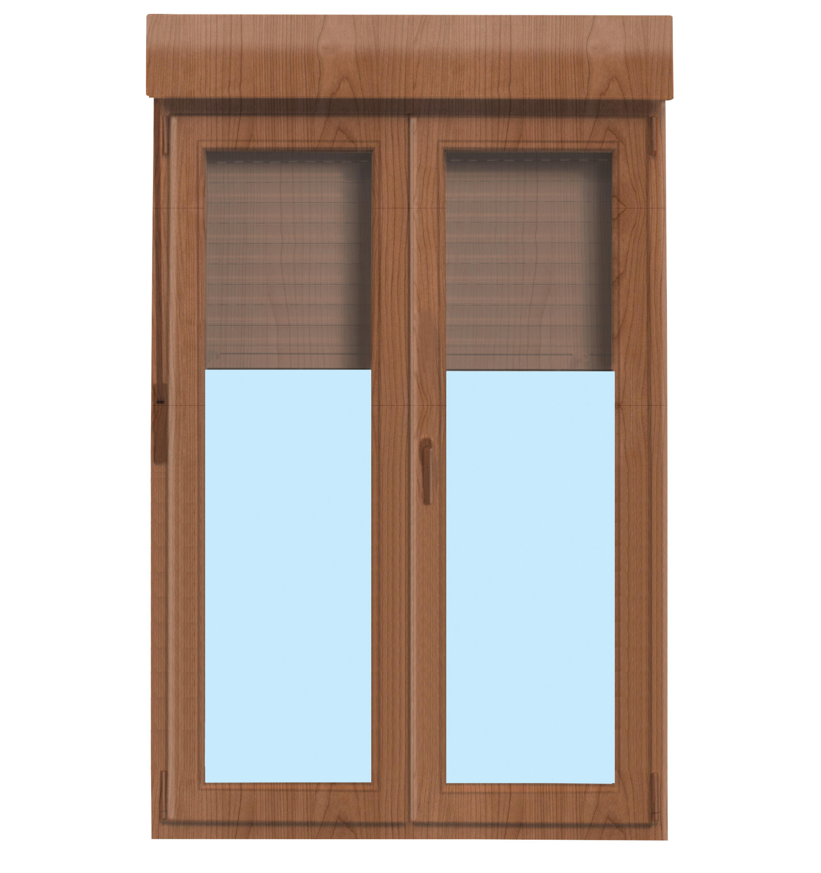 PVC balcony door – oak wood decor – 140 × 218 cm – tilt and turn function with roller shutter