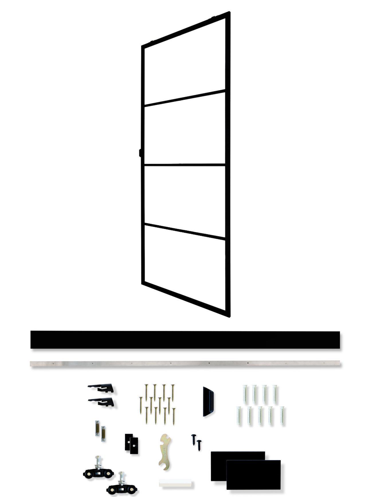 Schiebetür Madrid Alu „Atelier“ – 4‑flügelig, Schwarz, Mattglas, 85 × 208 cm