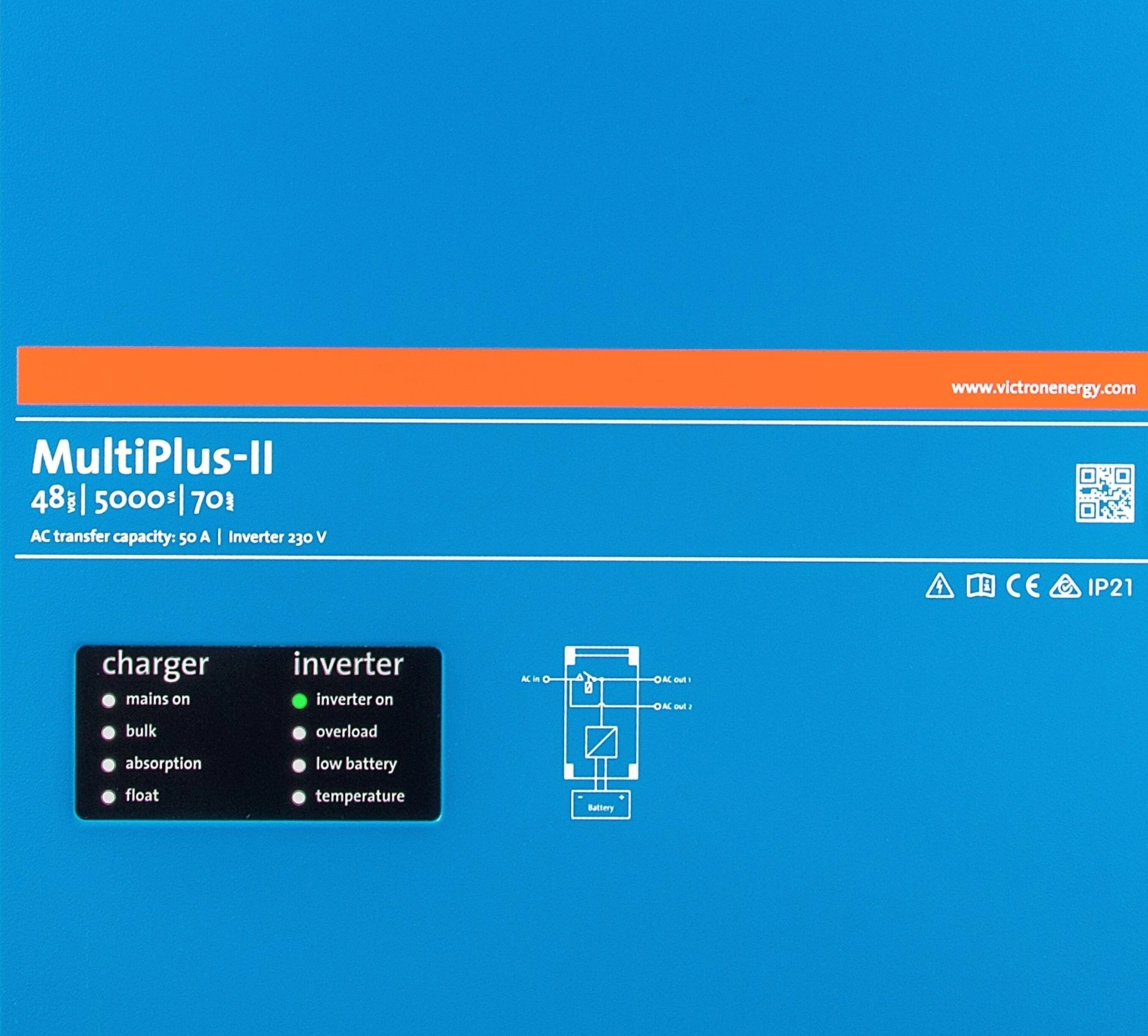 Victron MultiPlus-II 48 V / 5 kVA – Hybrid inverter & charger (70 A charging function)