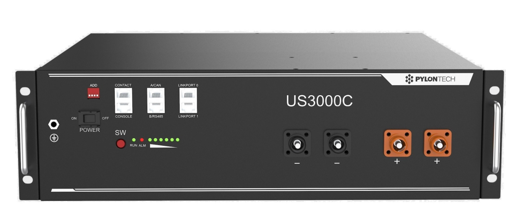 Pylontech US3000C lithium storage module – 3.5 kWh (442 × 420 × 132 mm), approx. 32 kg