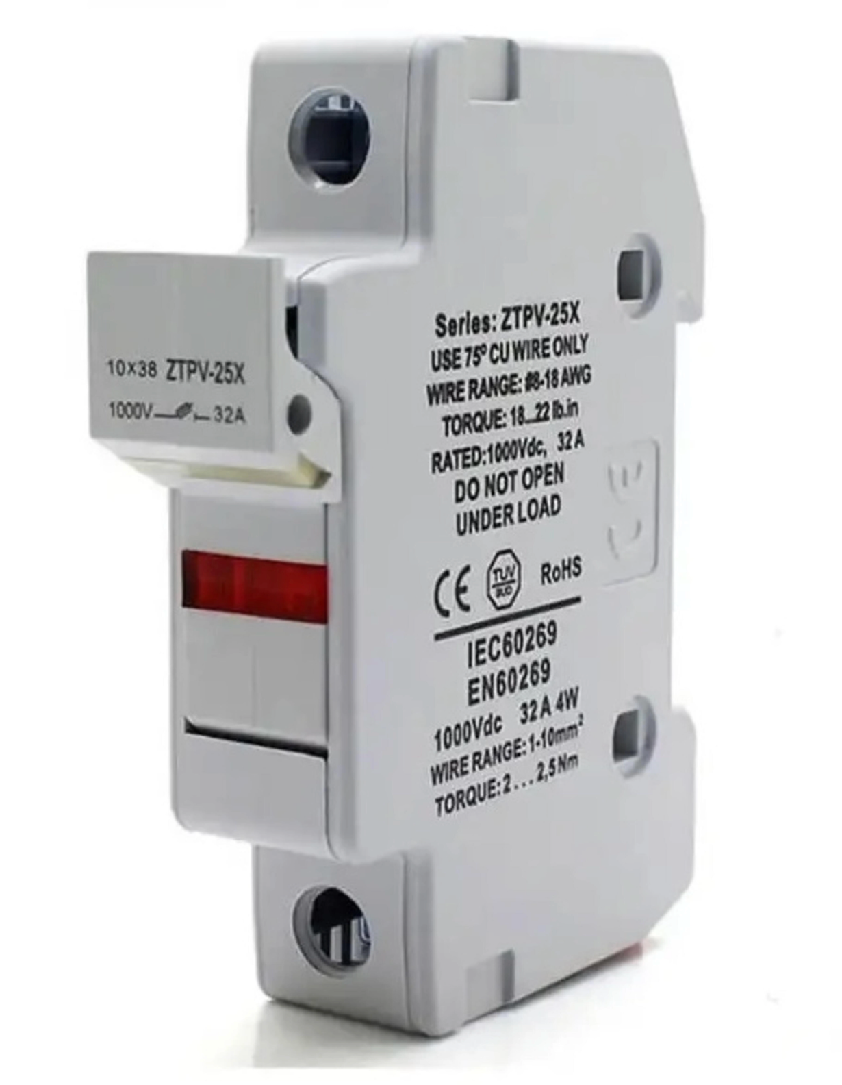 Sicherungshalter 10×38 mm – 1000 V DC, 1‑polig EinzelmontageFuse holder 10×38 mm – 1000 V DC, 1-pole single mounting