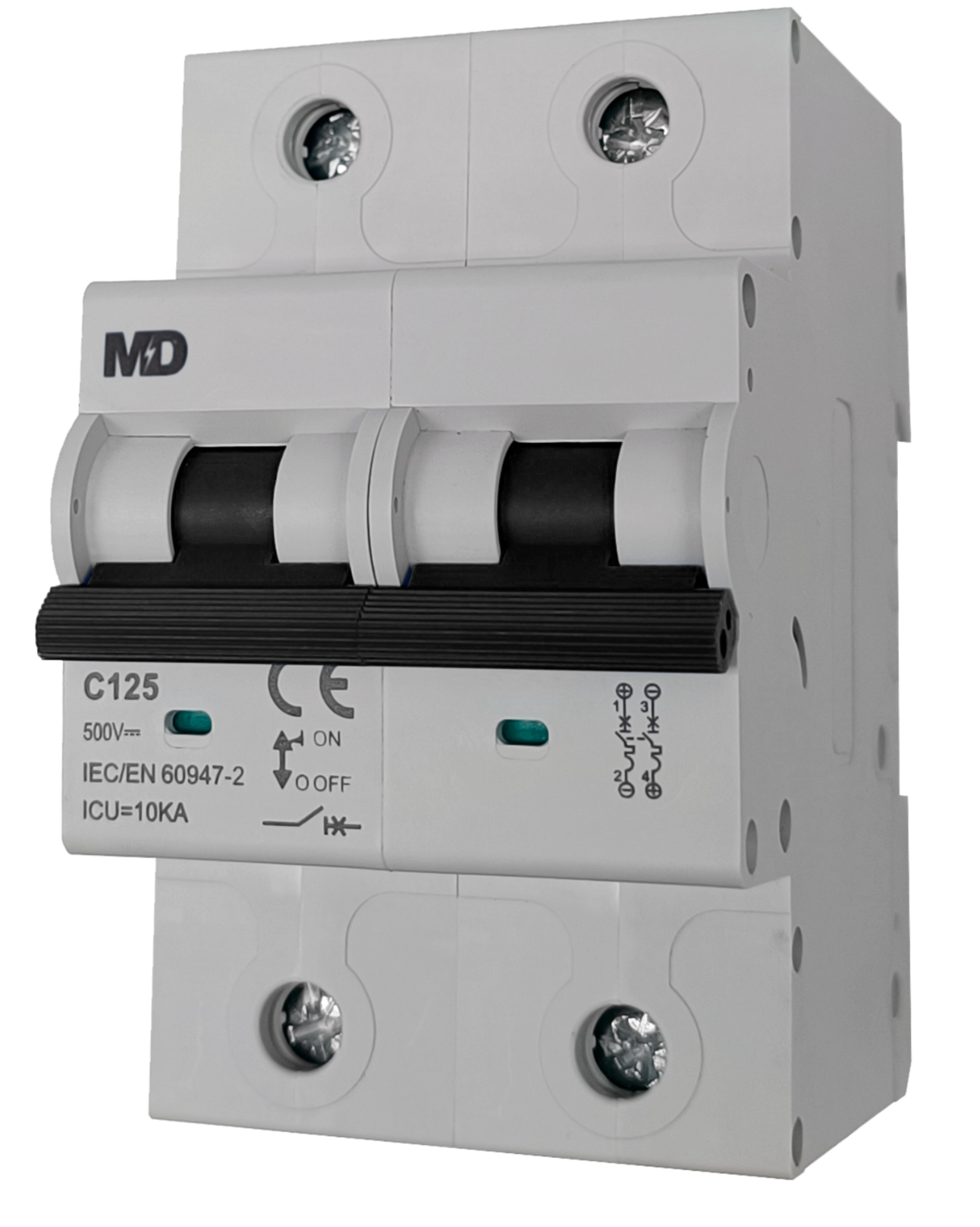 Automatic circuit breaker – 2-pole, 125 A, 250 V DC, C characteristic curve, DIN rail