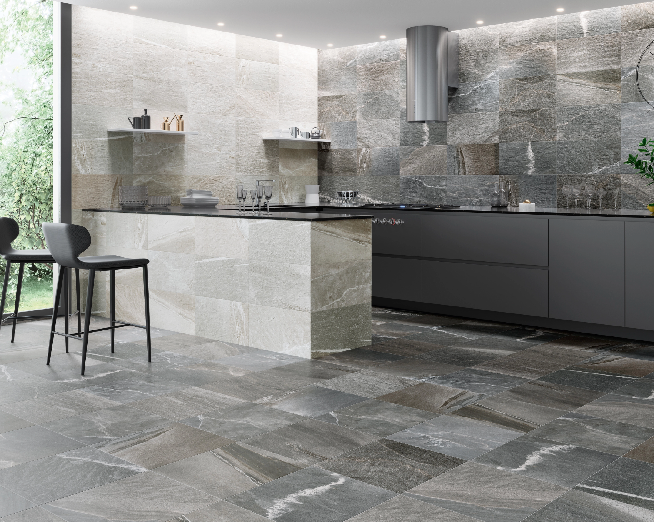 Graz Grey porcelain tile 37×75 cm – hail-resistant, natural stone look